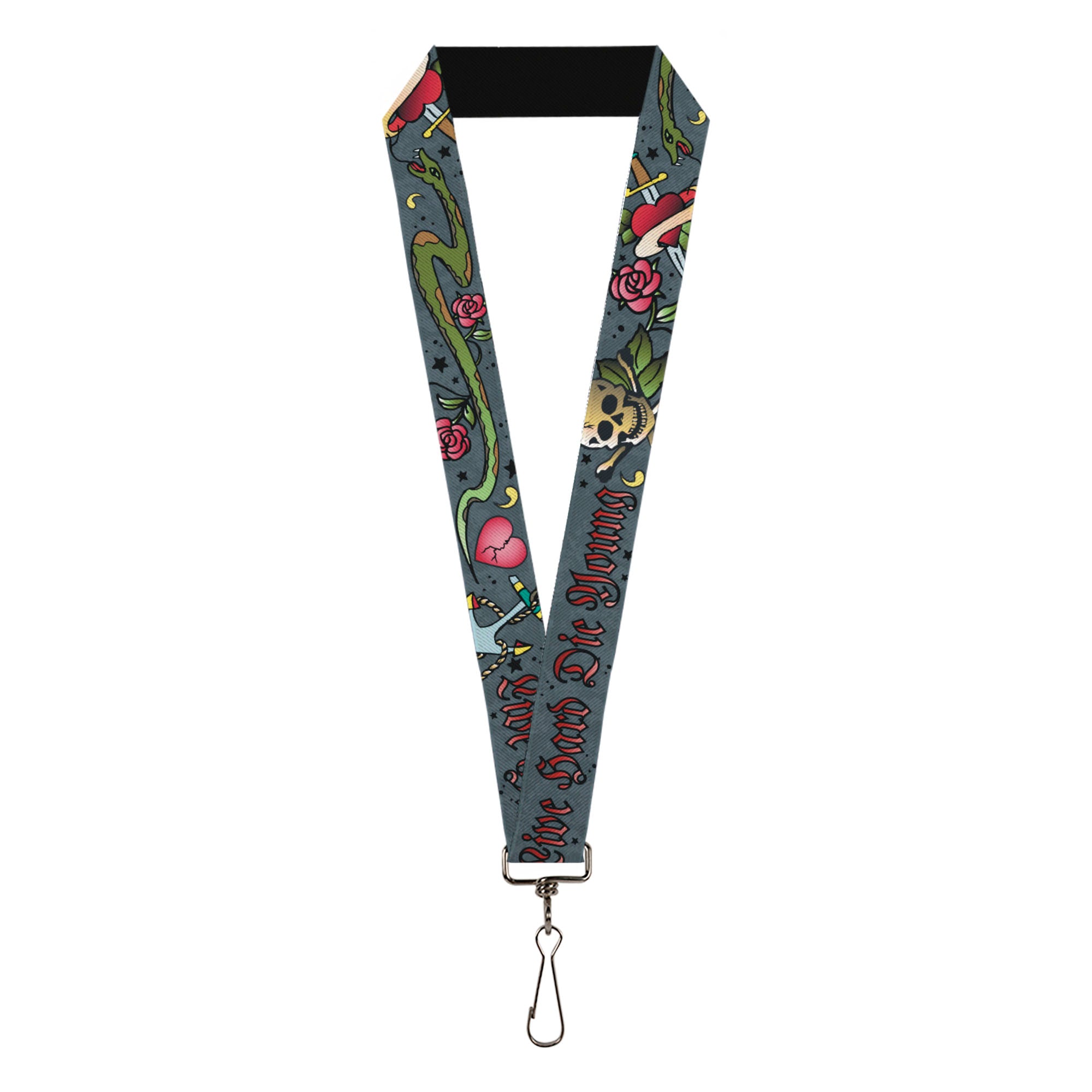 Lanyard - 1.0" - Live Hard Die Young Gray Lanyards Buckle-Down
