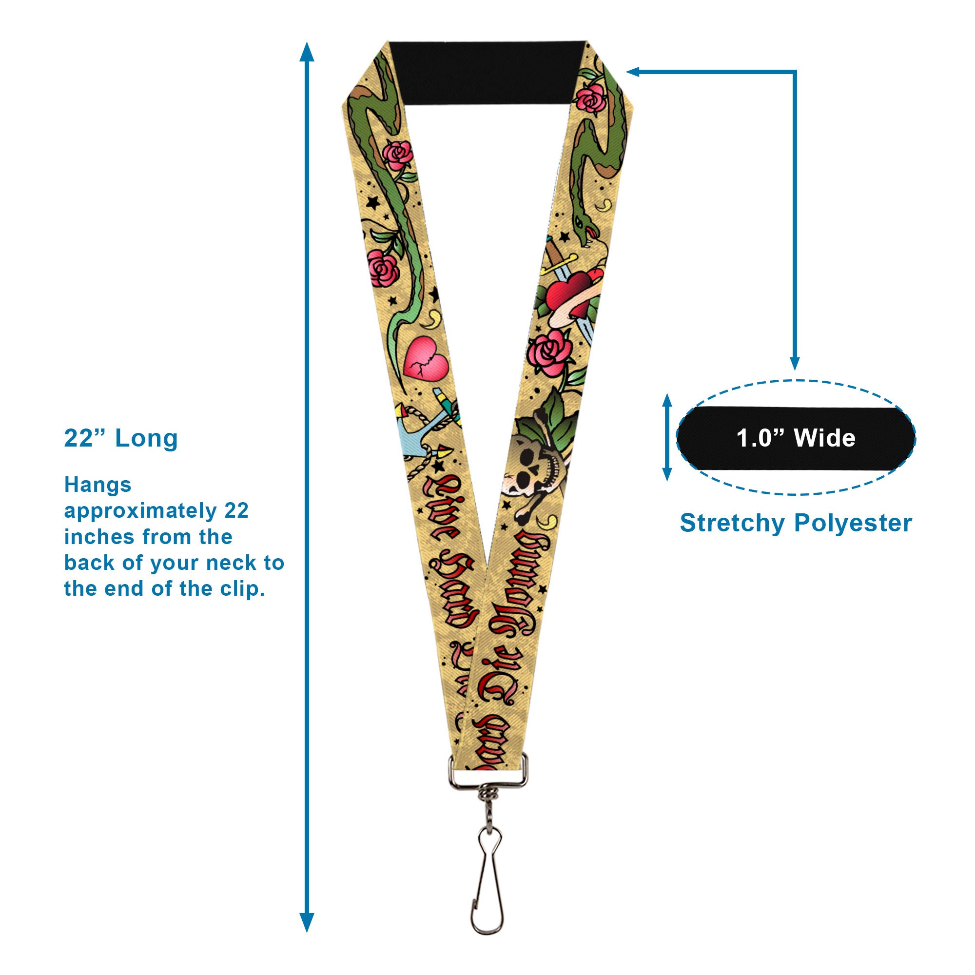 Lanyard - 1.0" - Live Hard Die Young Tan Lanyards Buckle-Down