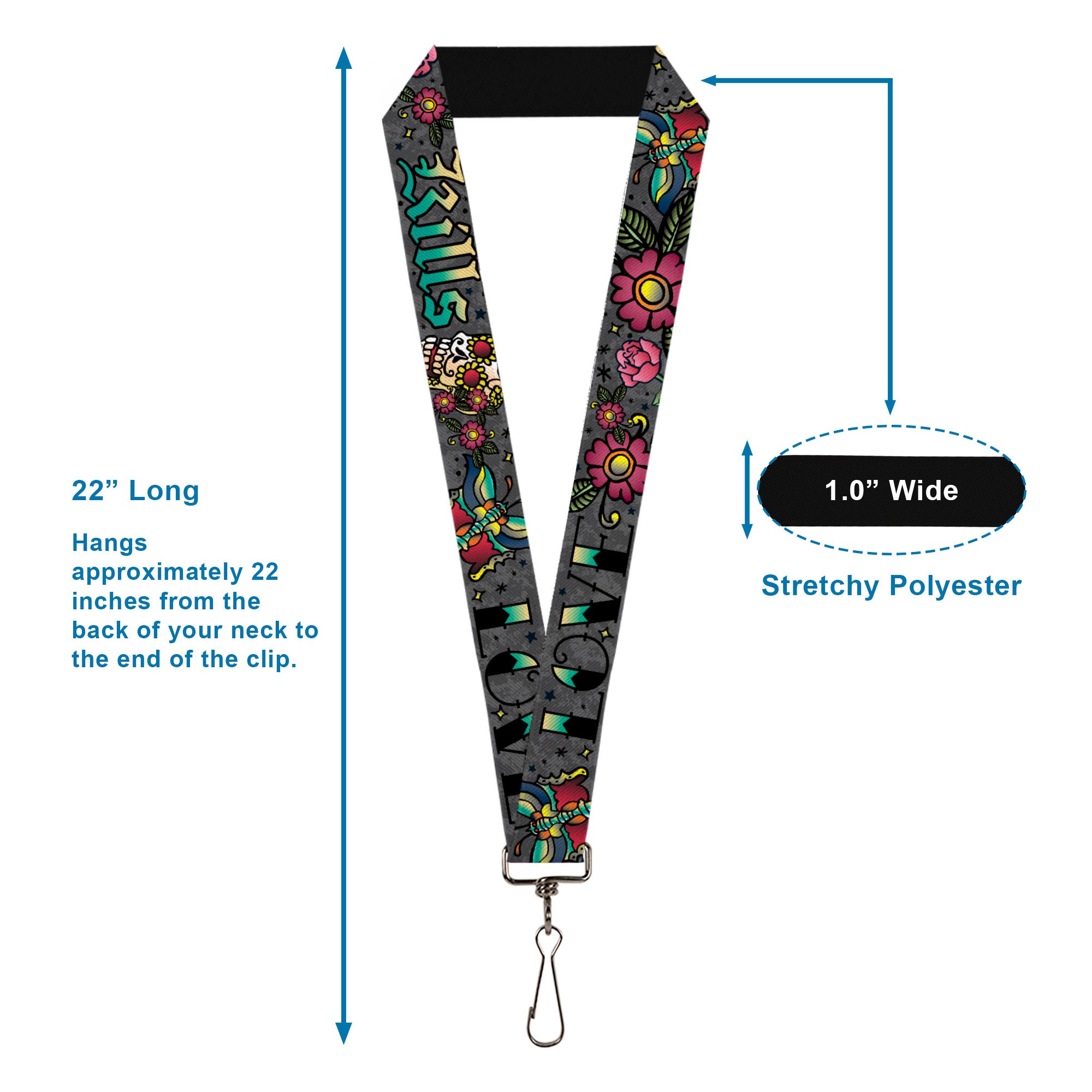Lanyard - 1.0" - Love Kills Gray Lanyards Buckle-Down