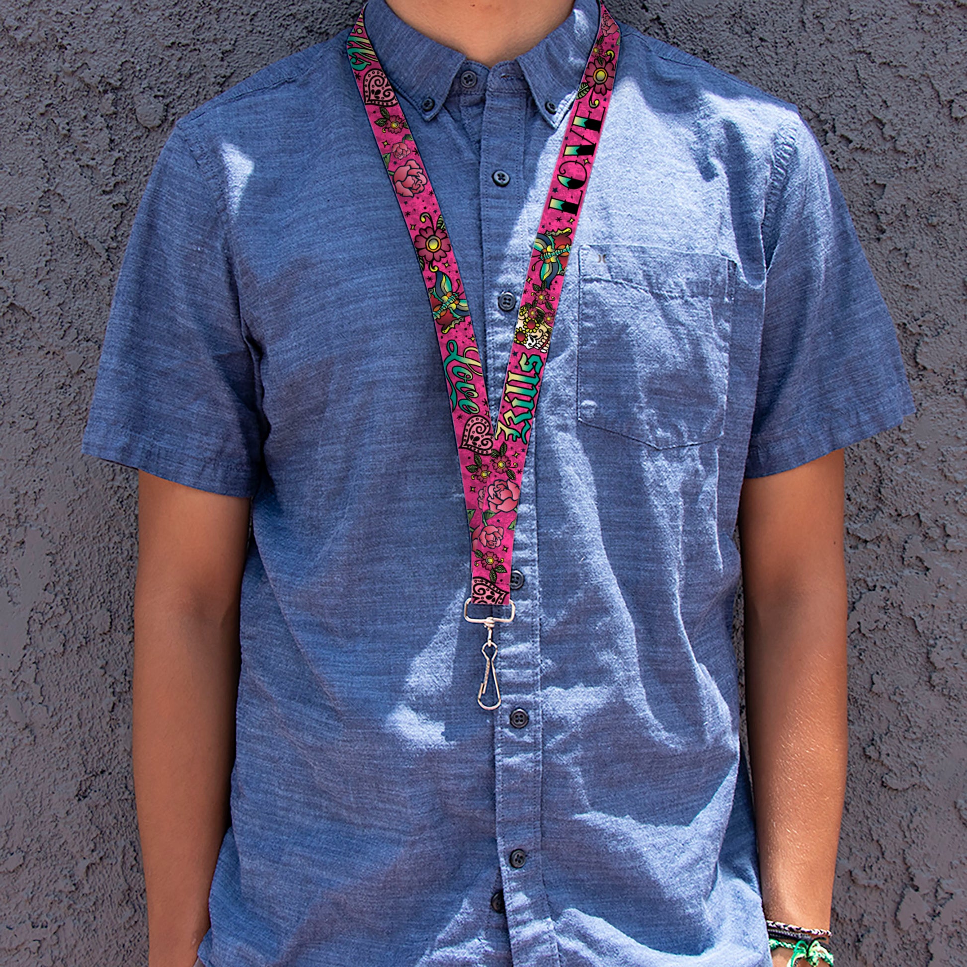 Lanyard - 1.0" - Love Kills Pink Lanyards Buckle-Down