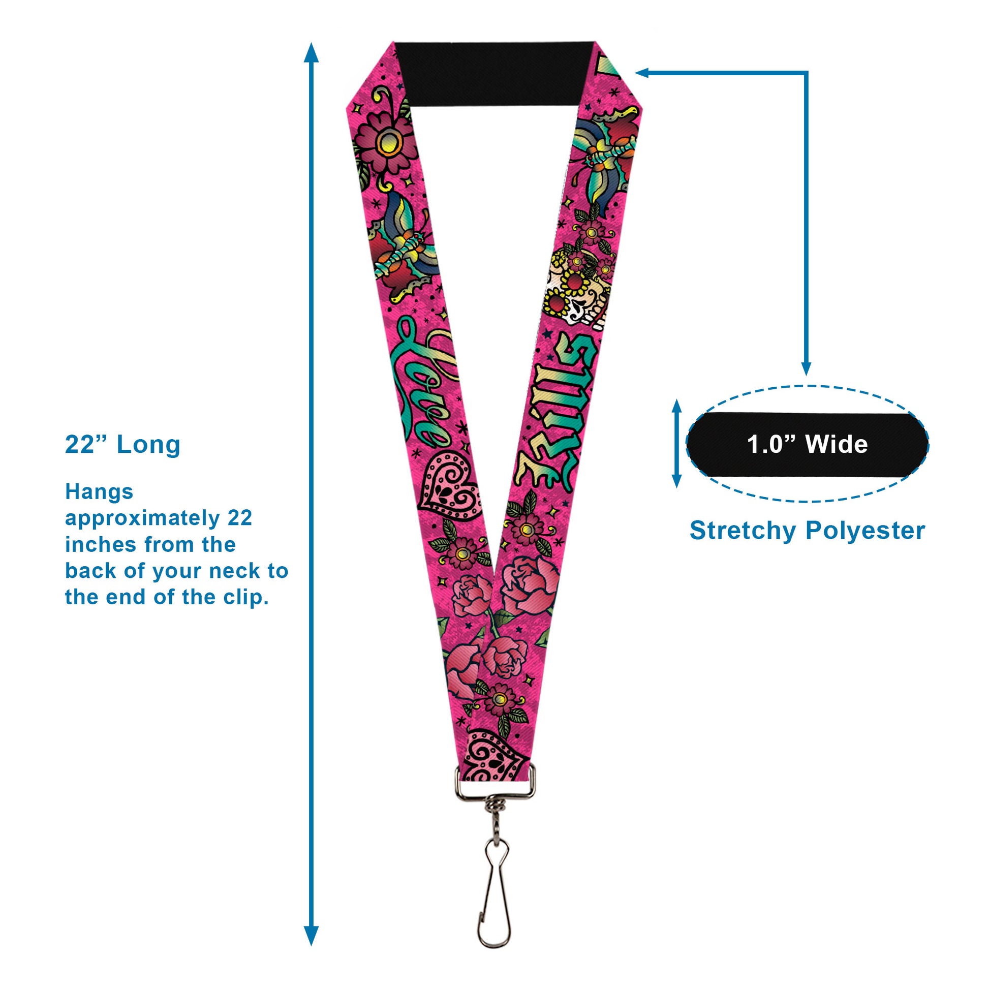 Lanyard - 1.0" - Love Kills Pink Lanyards Buckle-Down