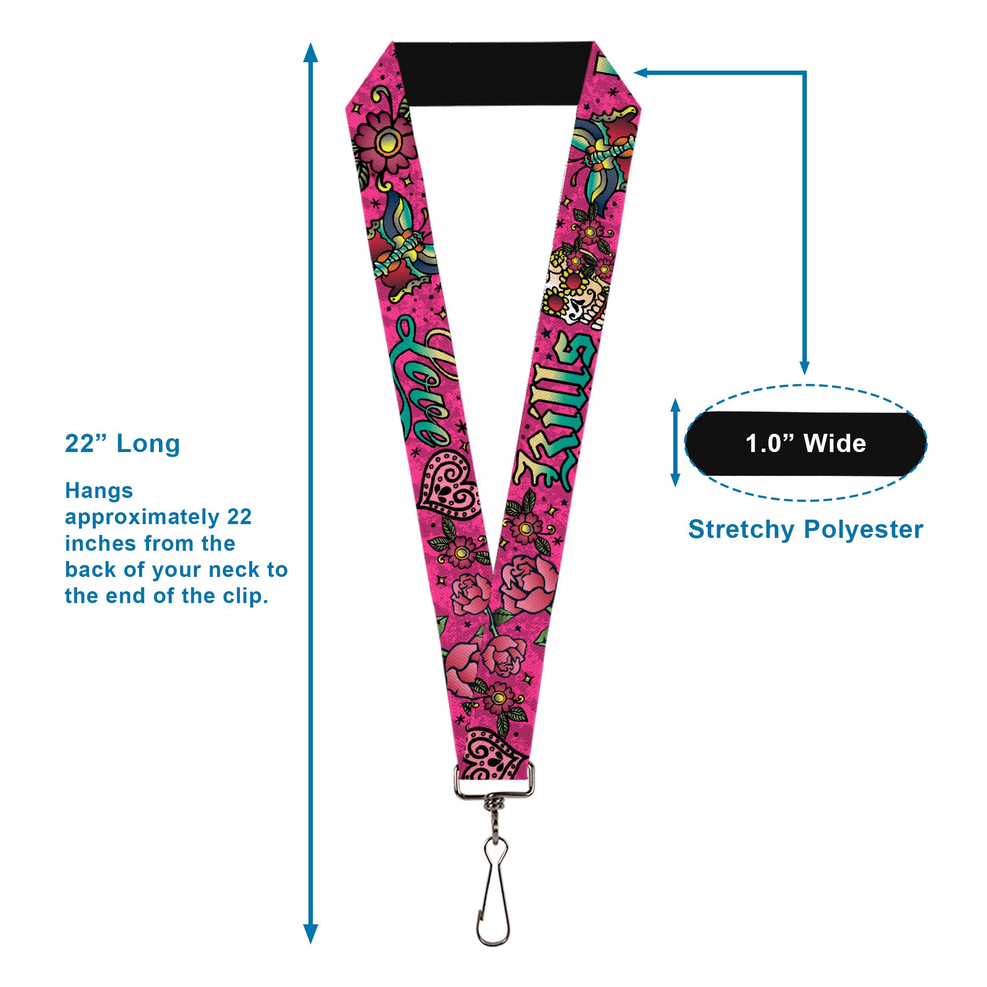 Lanyard - 1.0" - Love Kills Pink Lanyards Buckle-Down