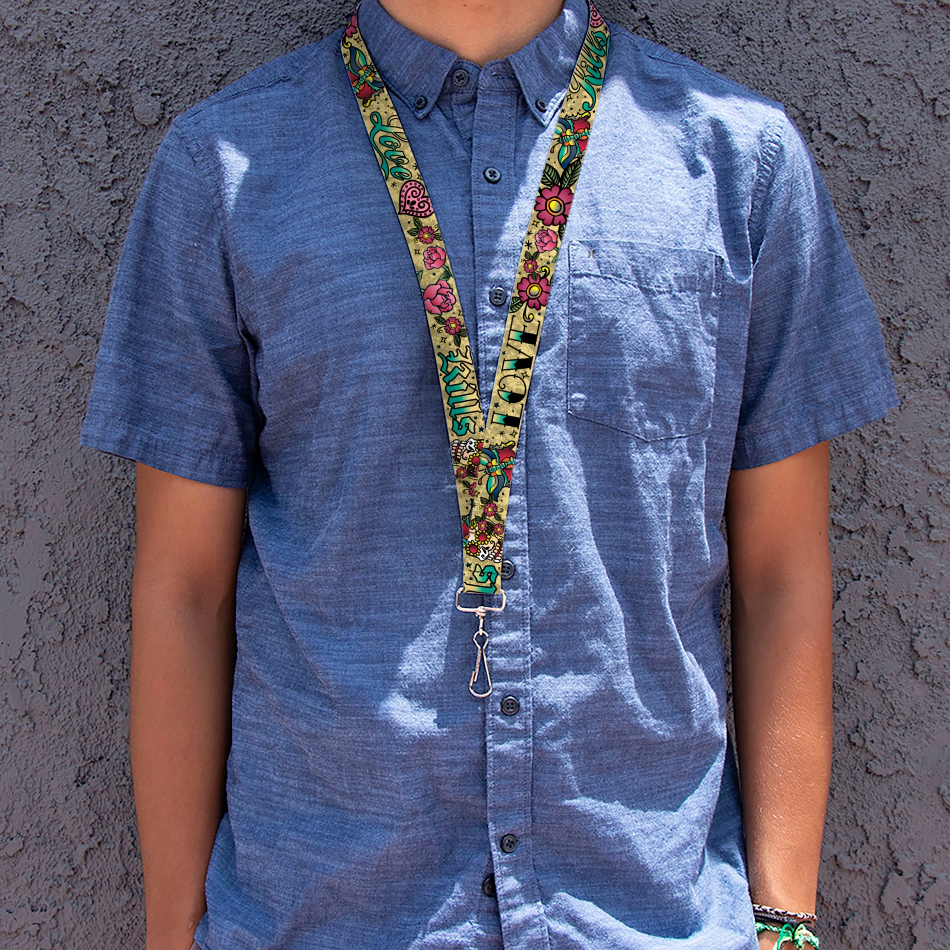 Lanyard - 1.0" - Love Kills Tan Lanyards Buckle-Down