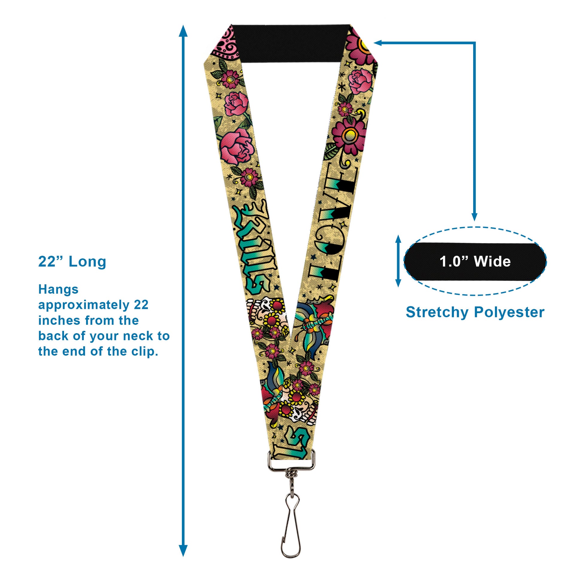 Lanyard - 1.0" - Love Kills Tan Lanyards Buckle-Down