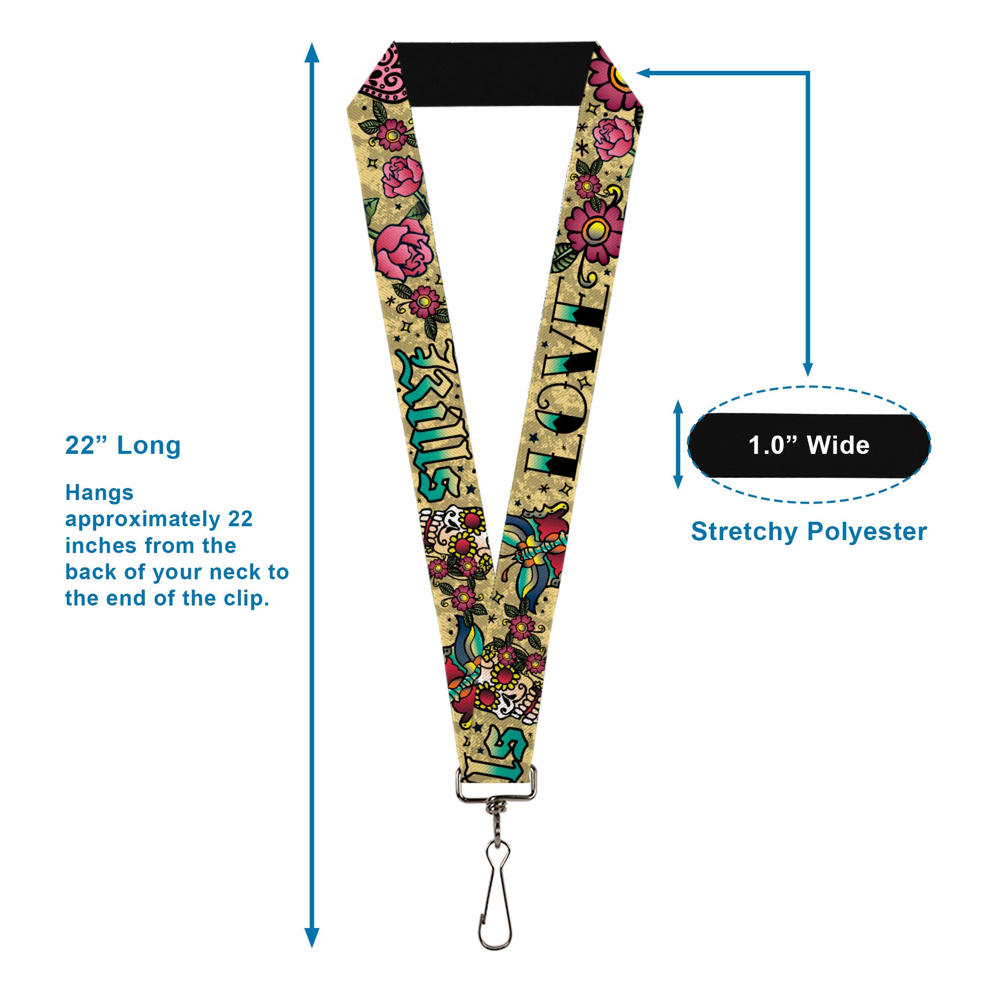 Lanyard - 1.0" - Love Kills Tan Lanyards Buckle-Down
