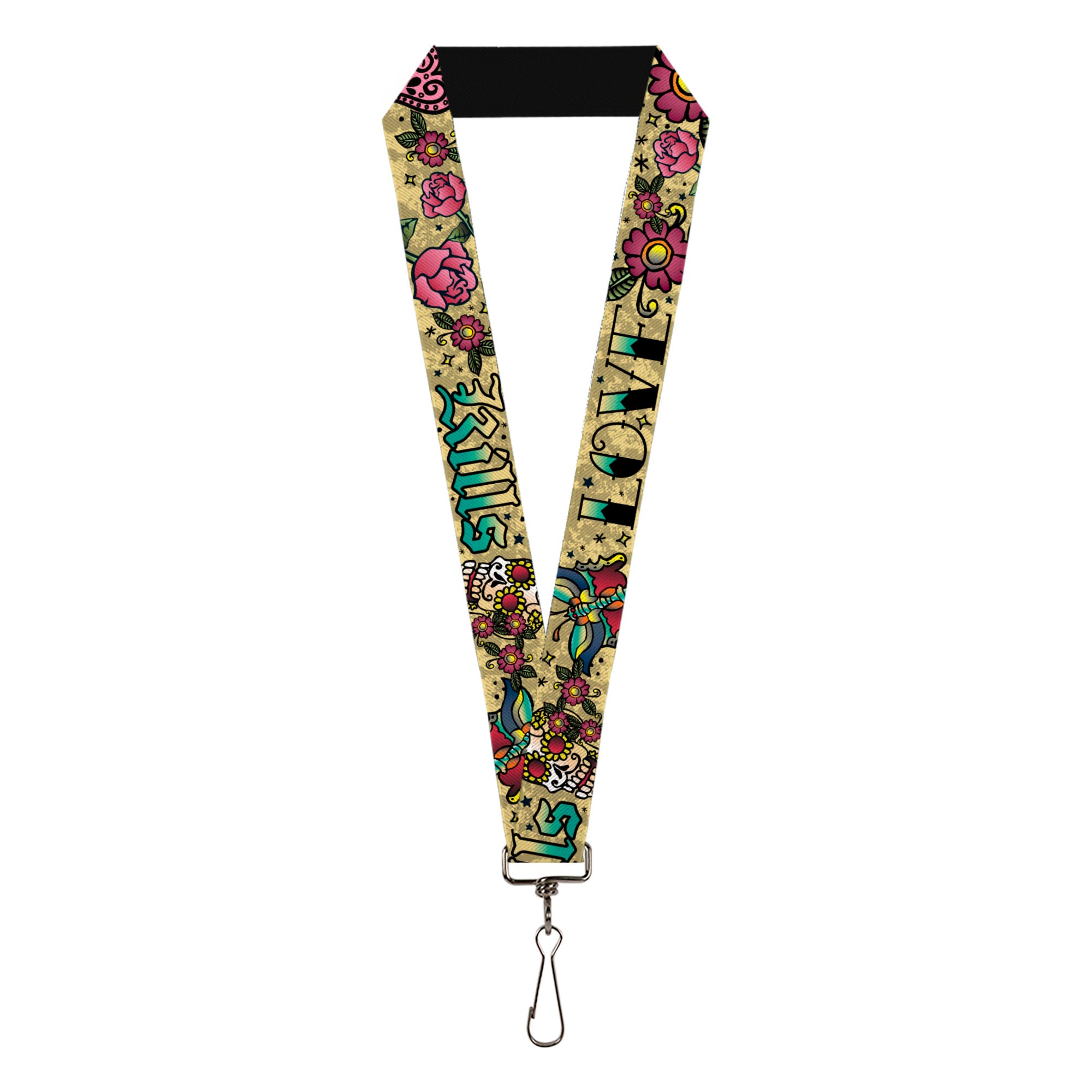 Lanyard - 1.0" - Love Kills Tan Lanyards Buckle-Down