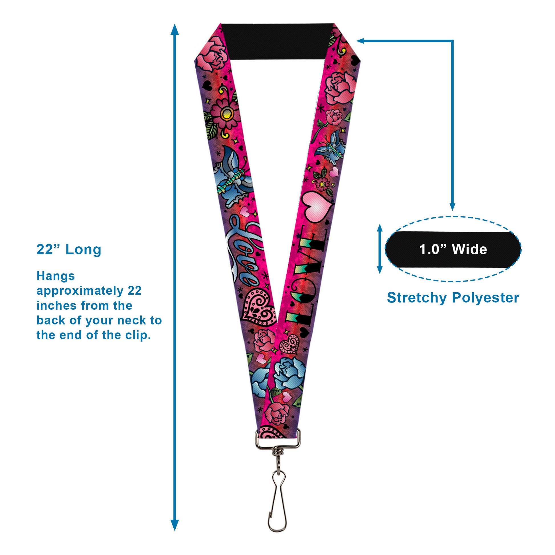 Lanyard - 1.0" - Love Love Pink Lanyards Buckle-Down