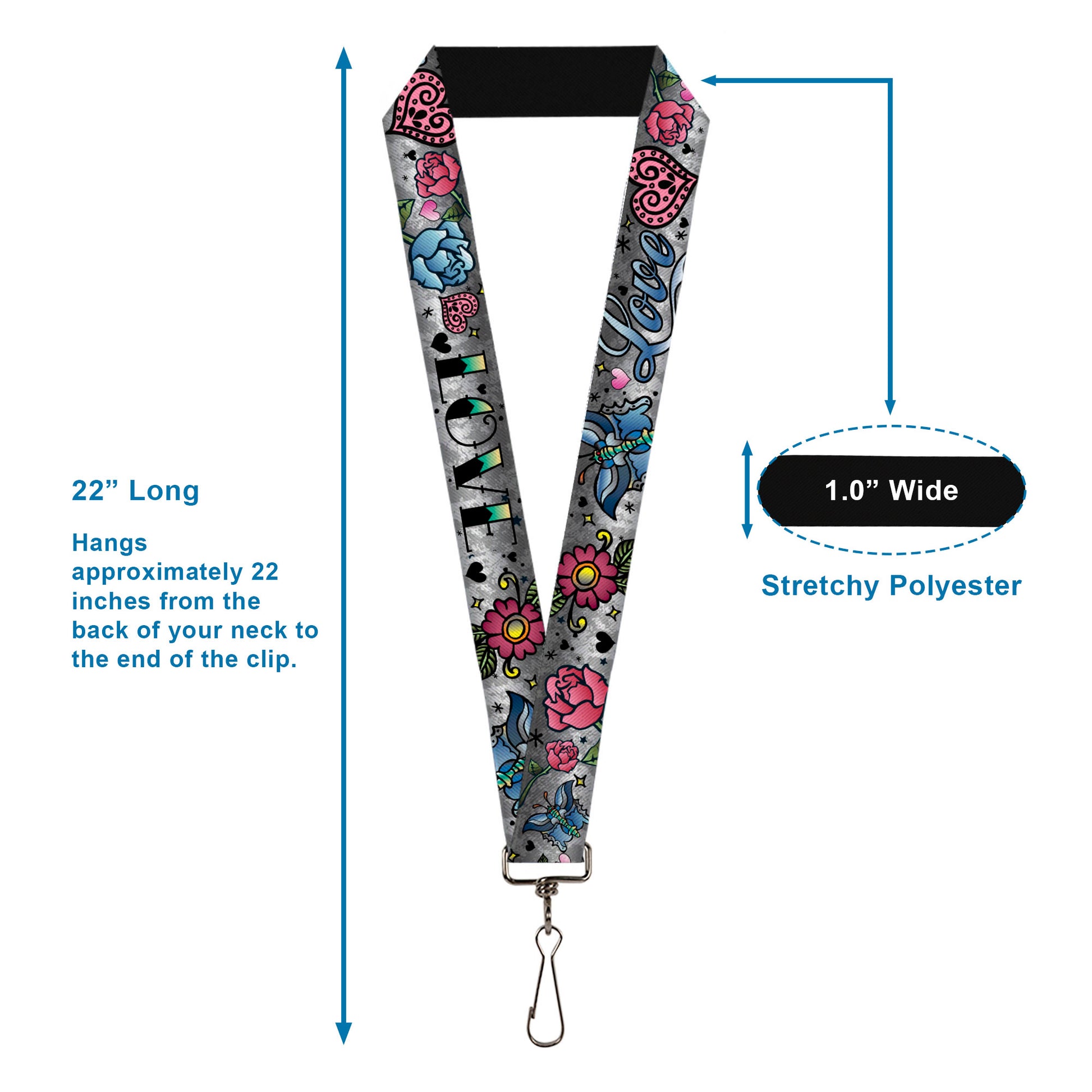 Lanyard - 1.0" - Love Love Gray Lanyards Buckle-Down