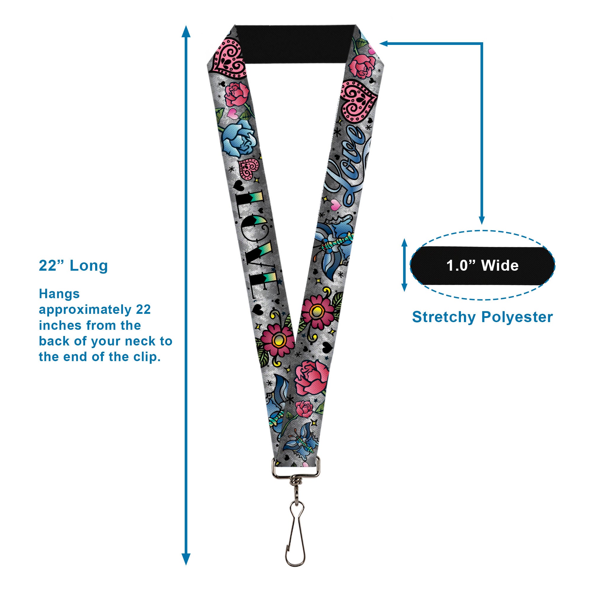 Lanyard - 1.0" - Love Love Gray Lanyards Buckle-Down