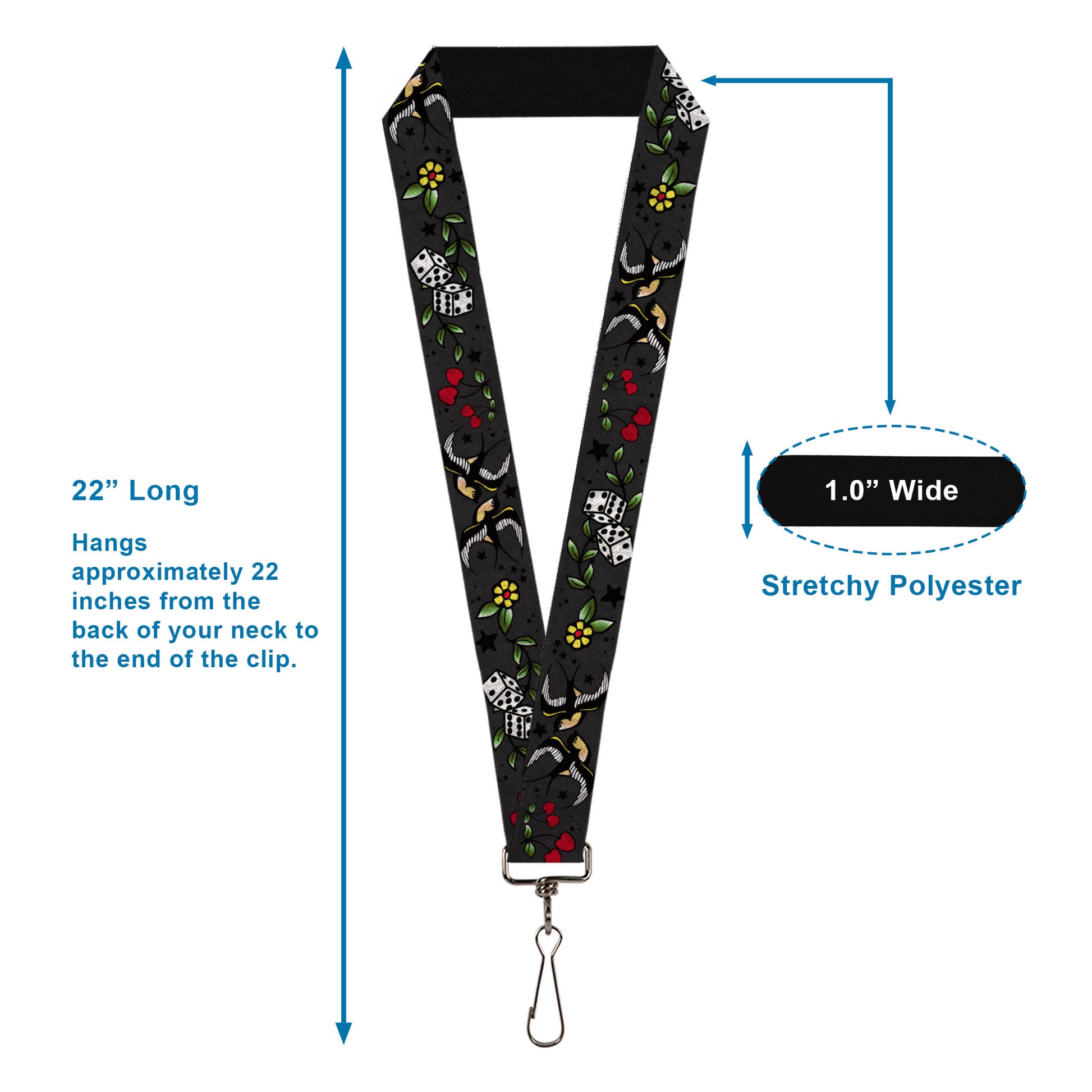 Lanyard - 1.0" - Lucky CLOSE-UP Gray Lanyards Buckle-Down