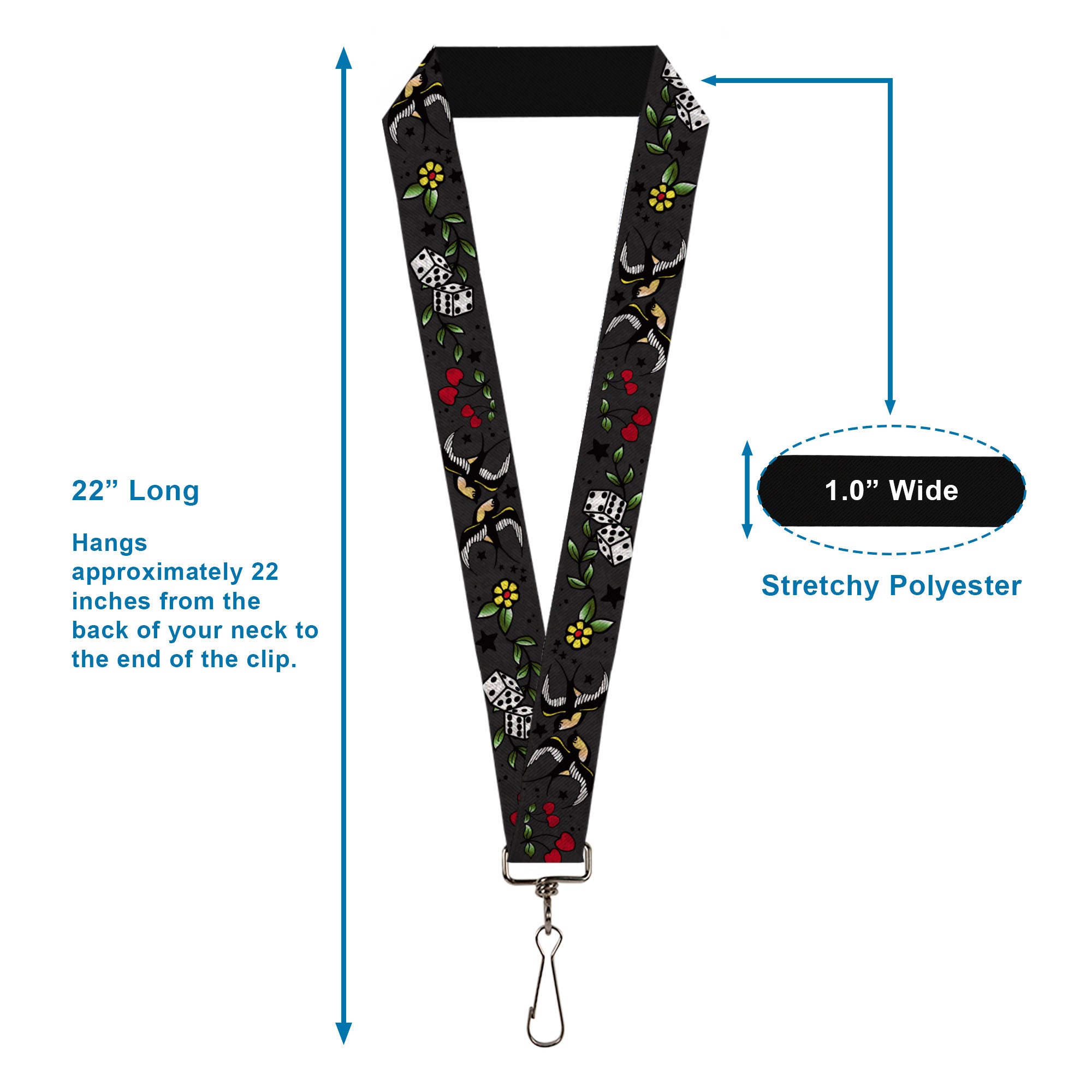 Lanyard - 1.0" - Lucky CLOSE-UP Gray Lanyards Buckle-Down