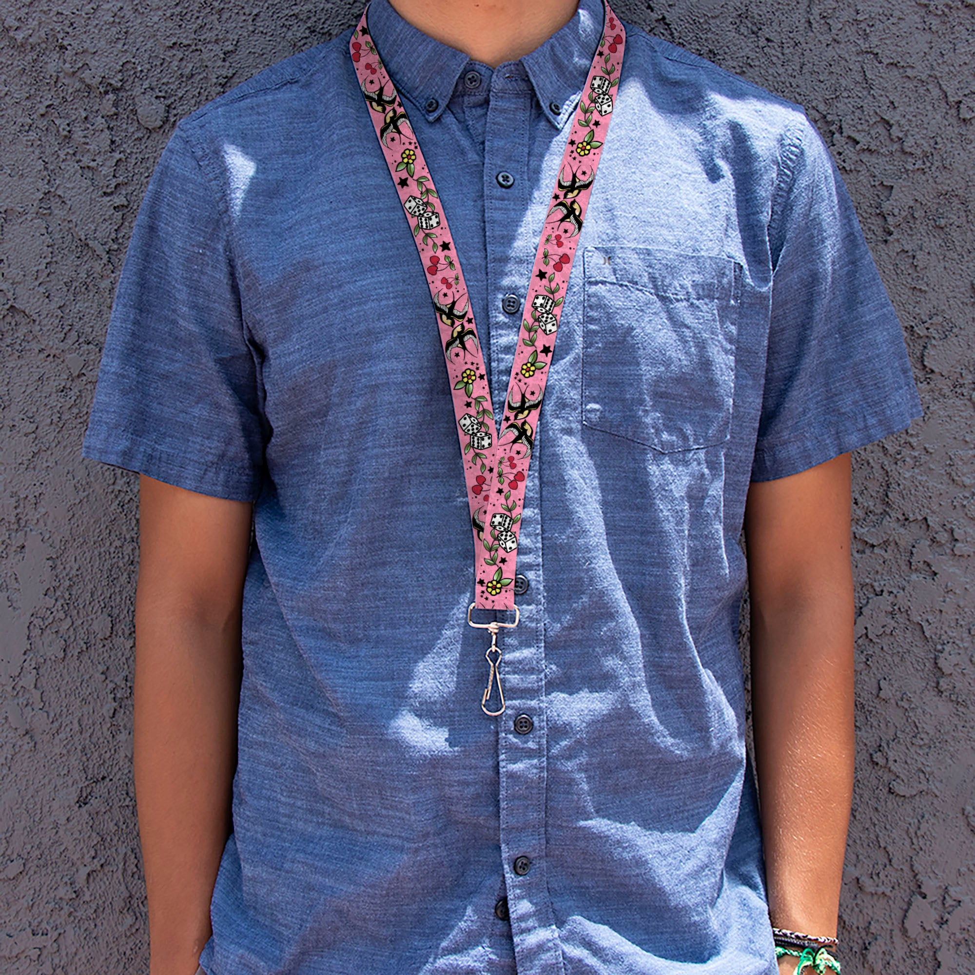 Lanyard - 1.0" - Lucky CLOSE-UP Pink Lanyards Buckle-Down