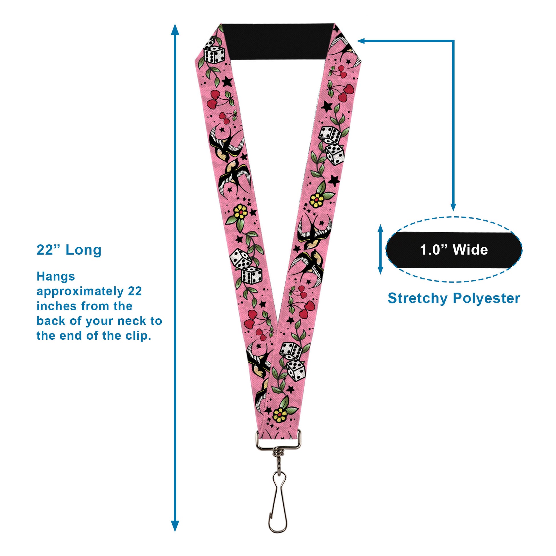 Lanyard - 1.0" - Lucky CLOSE-UP Pink Lanyards Buckle-Down