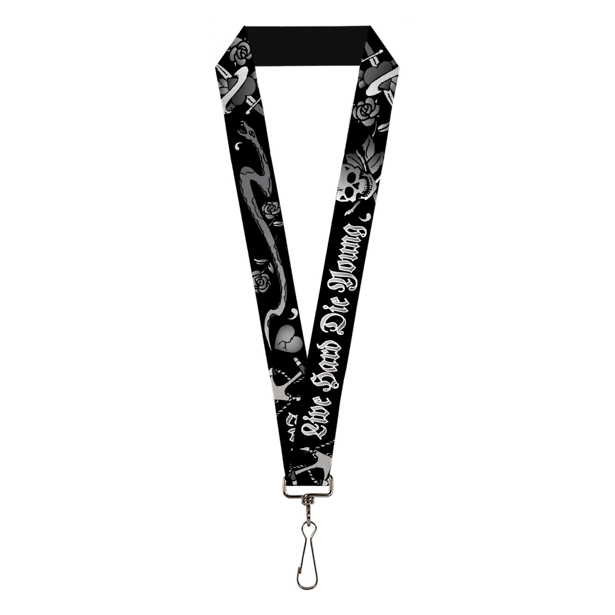 Lanyard - 1.0" - Live Hard Die Young Black White Lanyards Buckle-Down
