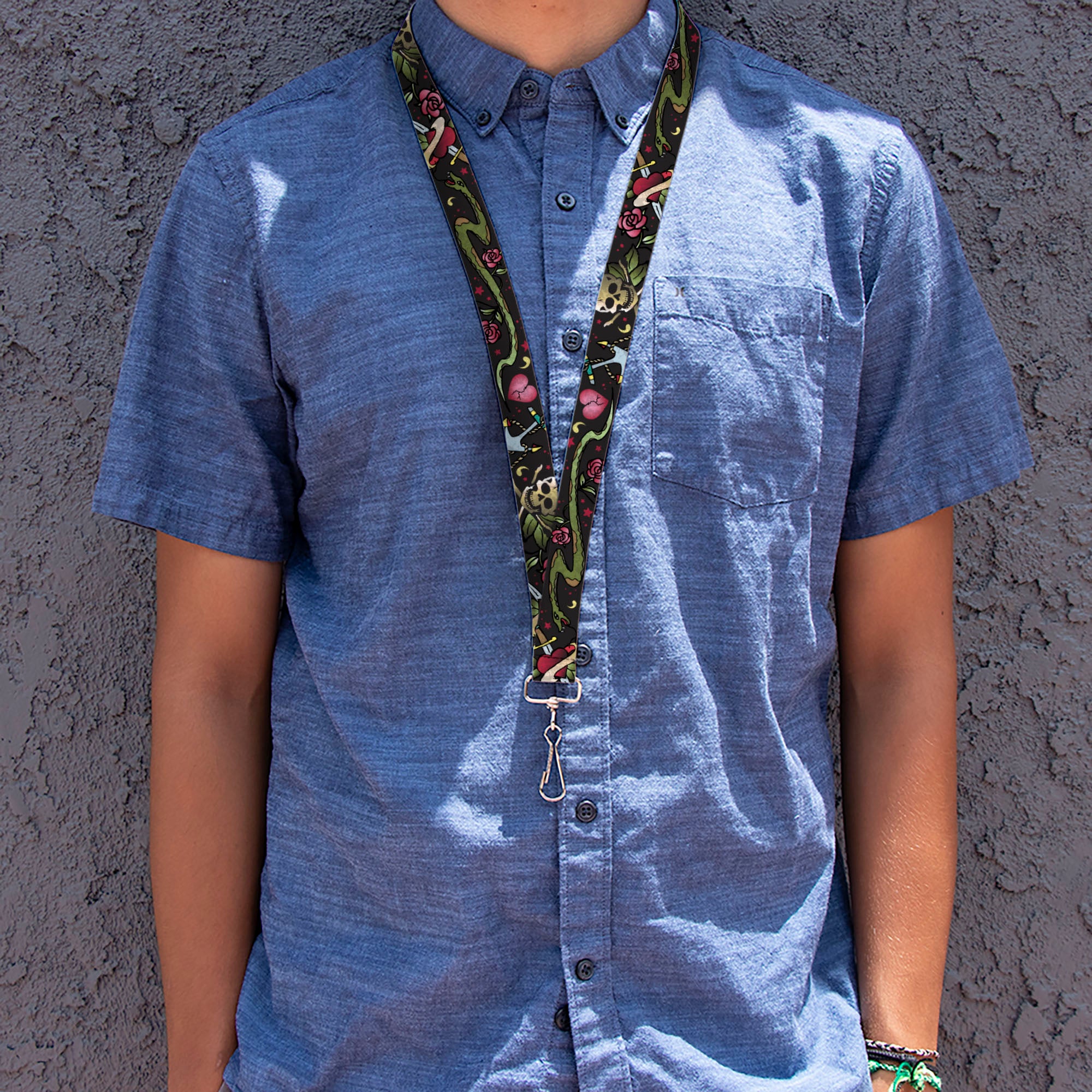 Lanyard - 1.0" - Live Hard Die Young CLOSE-UP Black Lanyards Buckle-Down