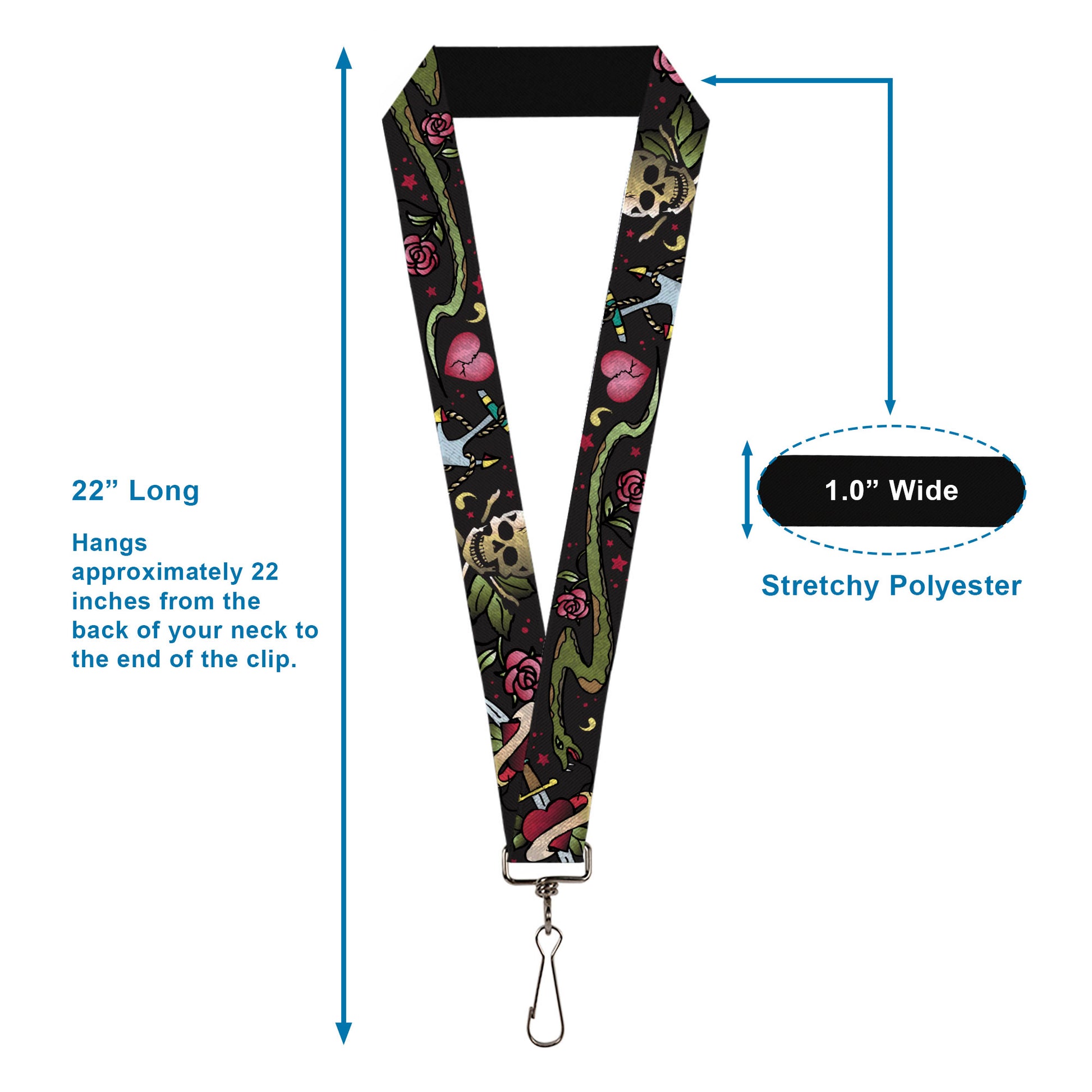 Lanyard - 1.0" - Live Hard Die Young CLOSE-UP Black Lanyards Buckle-Down
