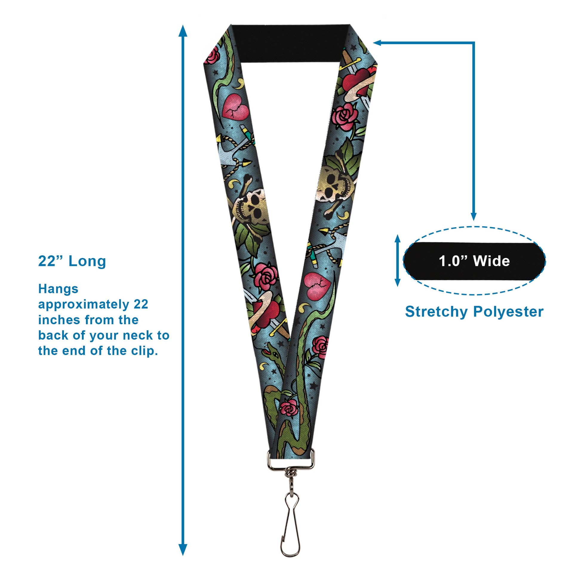Lanyard - 1.0" - Live Hard Die Young CLOSE-UP Turquoise Lanyards Buckle-Down