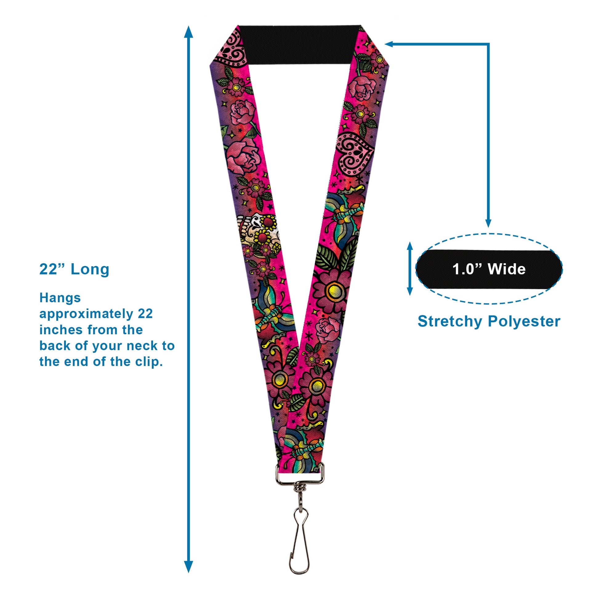 Lanyard - 1.0" - Love Kills CLOSE-UP Pink Lanyards Buckle-Down