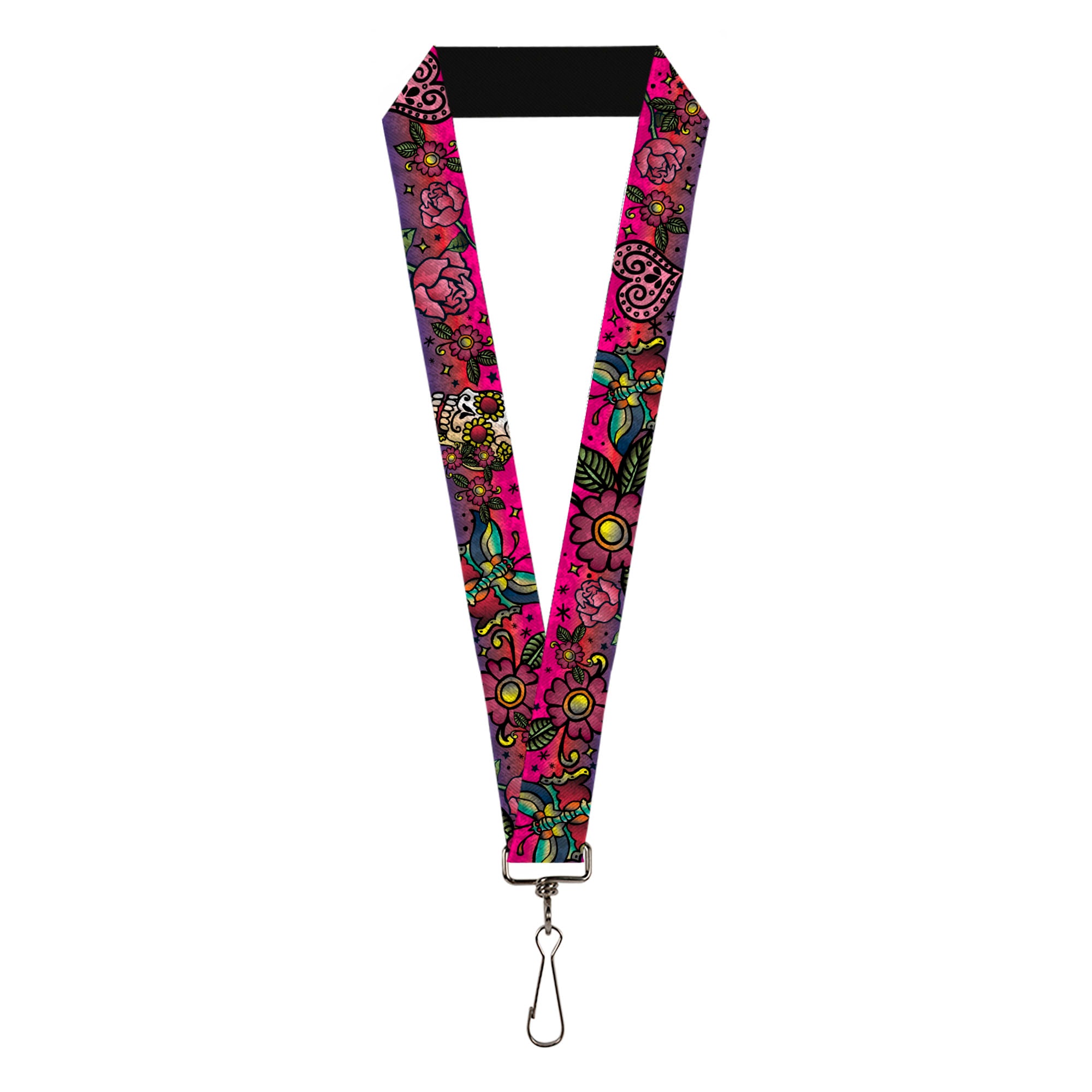 Lanyard - 1.0" - Love Kills CLOSE-UP Pink Lanyards Buckle-Down