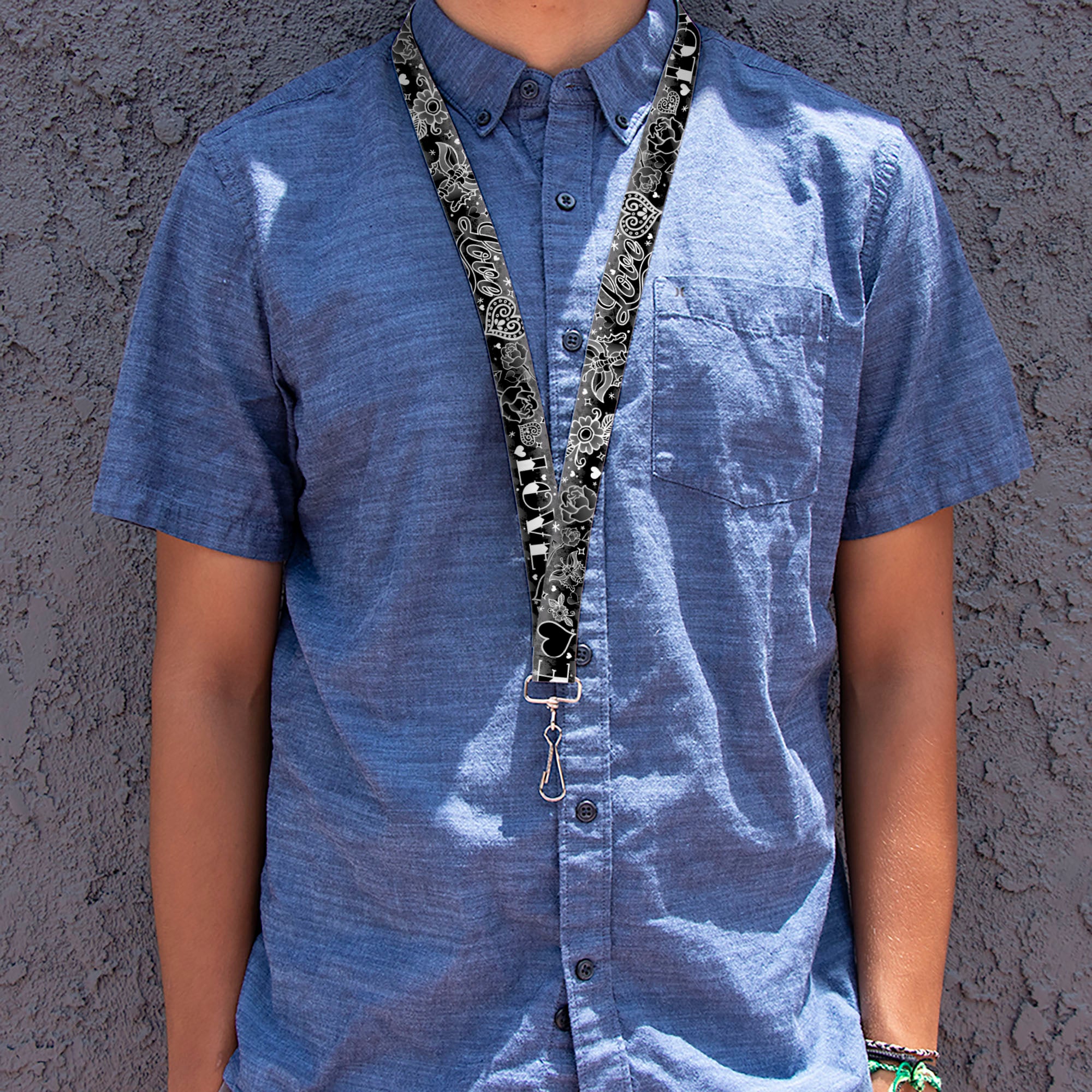 Lanyard - 1.0" - Love Love Black White Lanyards Buckle-Down