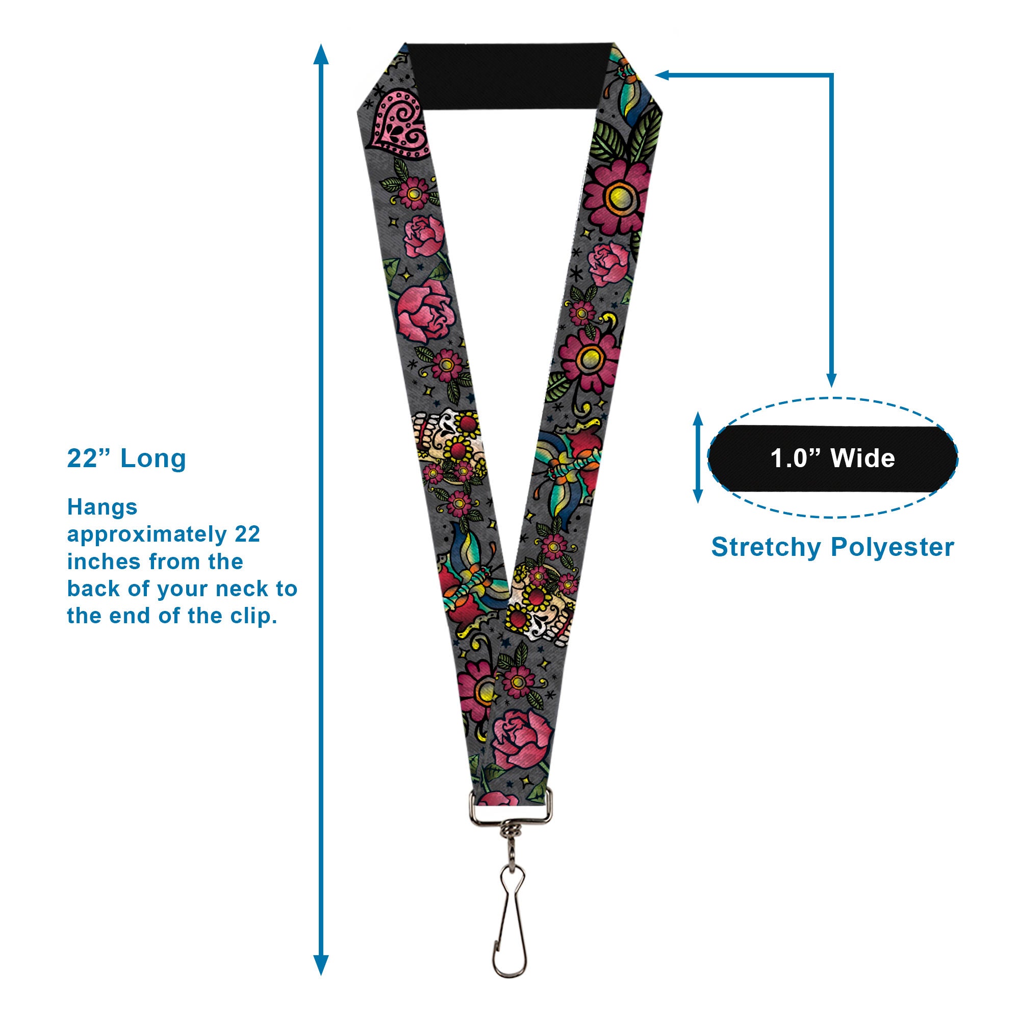 Lanyard - 1.0" - Love Kills CLOSE-UP Gray Lanyards Buckle-Down