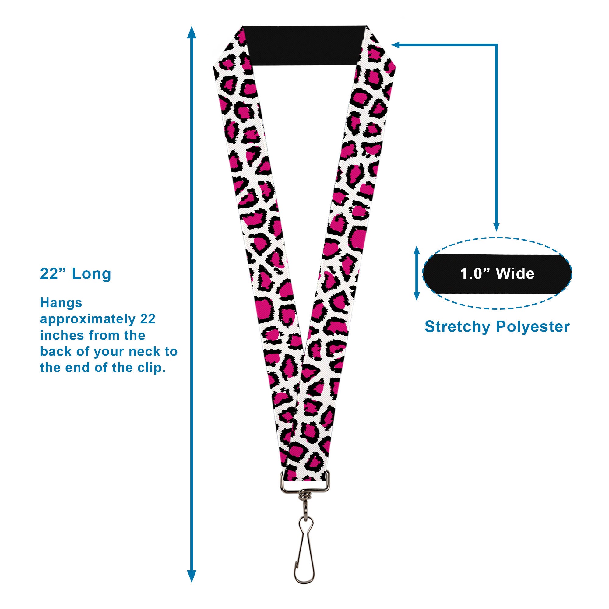 Lanyard - 1.0" - Leopard White Fuchsia Lanyards Buckle-Down