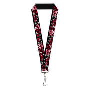 Lanyard - 1.0" - Love Me w Sketch Stars & Checkers Black Fuchsia White Lanyards Buckle-Down