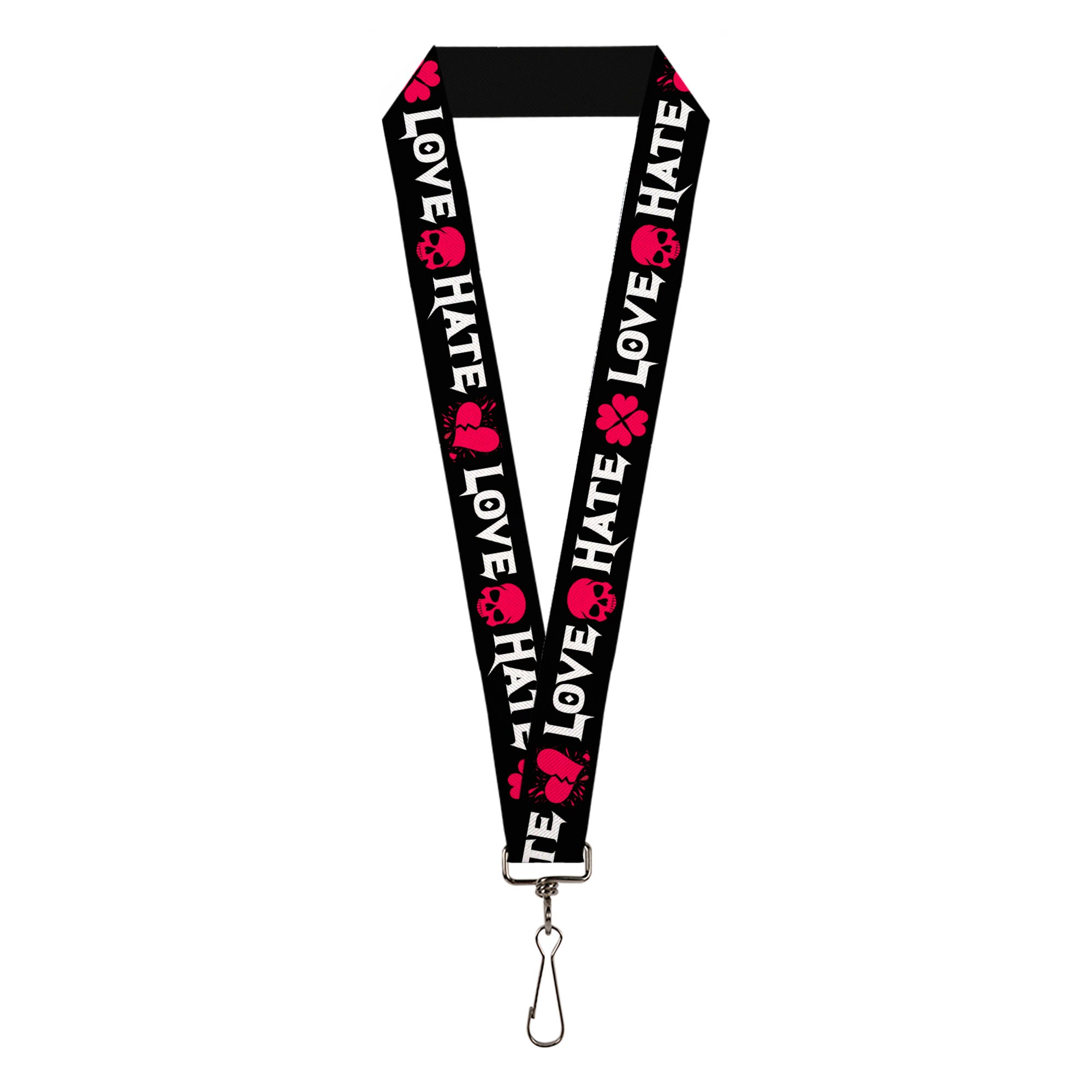 Lanyard - 1.0" - Love Hate Black White Fuchsia Lanyards Buckle-Down