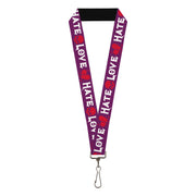 Lanyard - 1.0" - Love Hate Purple White Fuchsia Lanyards Buckle-Down