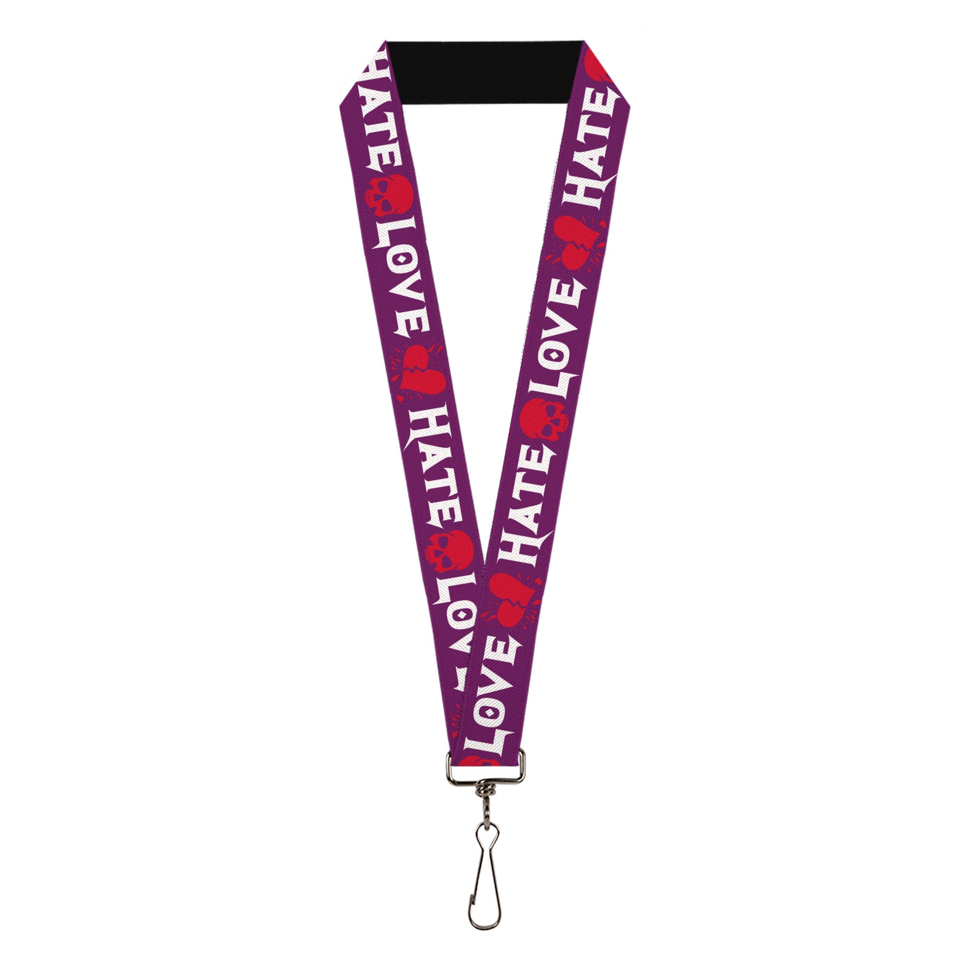 Lanyard - 1.0" - Love Hate Purple White Fuchsia Lanyards Buckle-Down