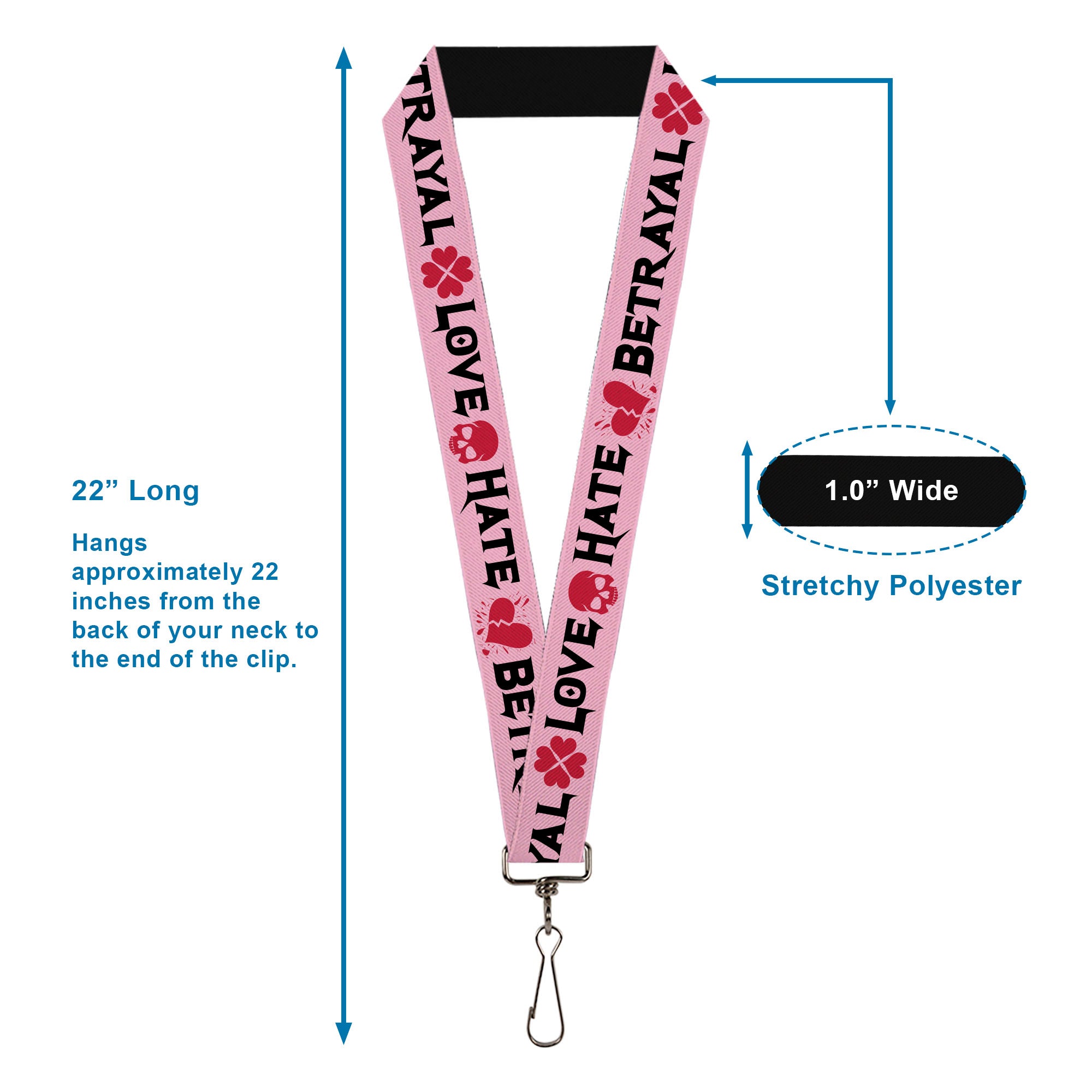 Lanyard - 1.0" - Love Hate Betrayal Pink Black Fuchsia Lanyards Buckle-Down