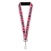 Lanyard - 1.0" - Love Hate Betrayal Pink Black Fuchsia Lanyards Buckle-Down