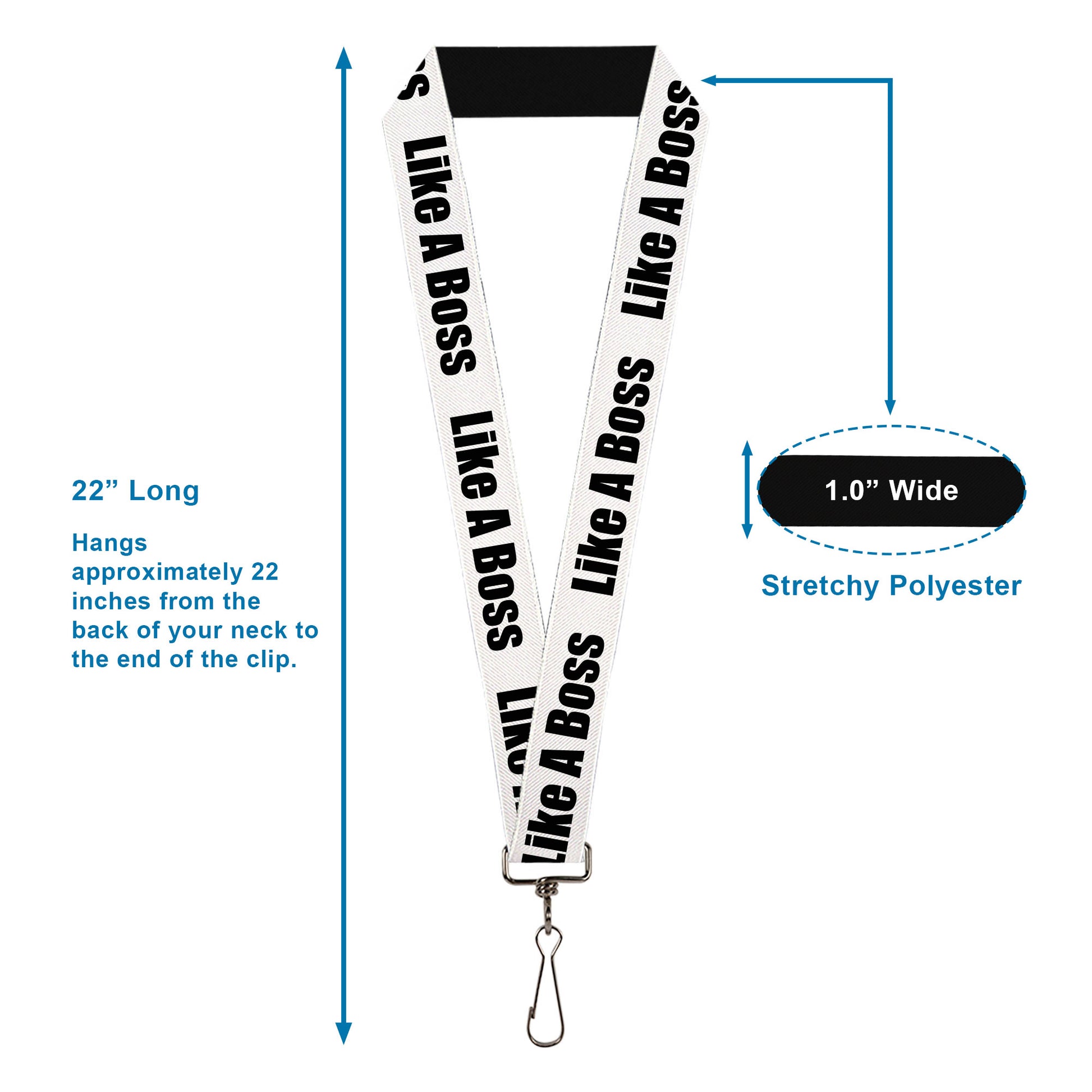 Lanyard - 1.0" - LIKE A BOSS White Black Lanyards Buckle-Down