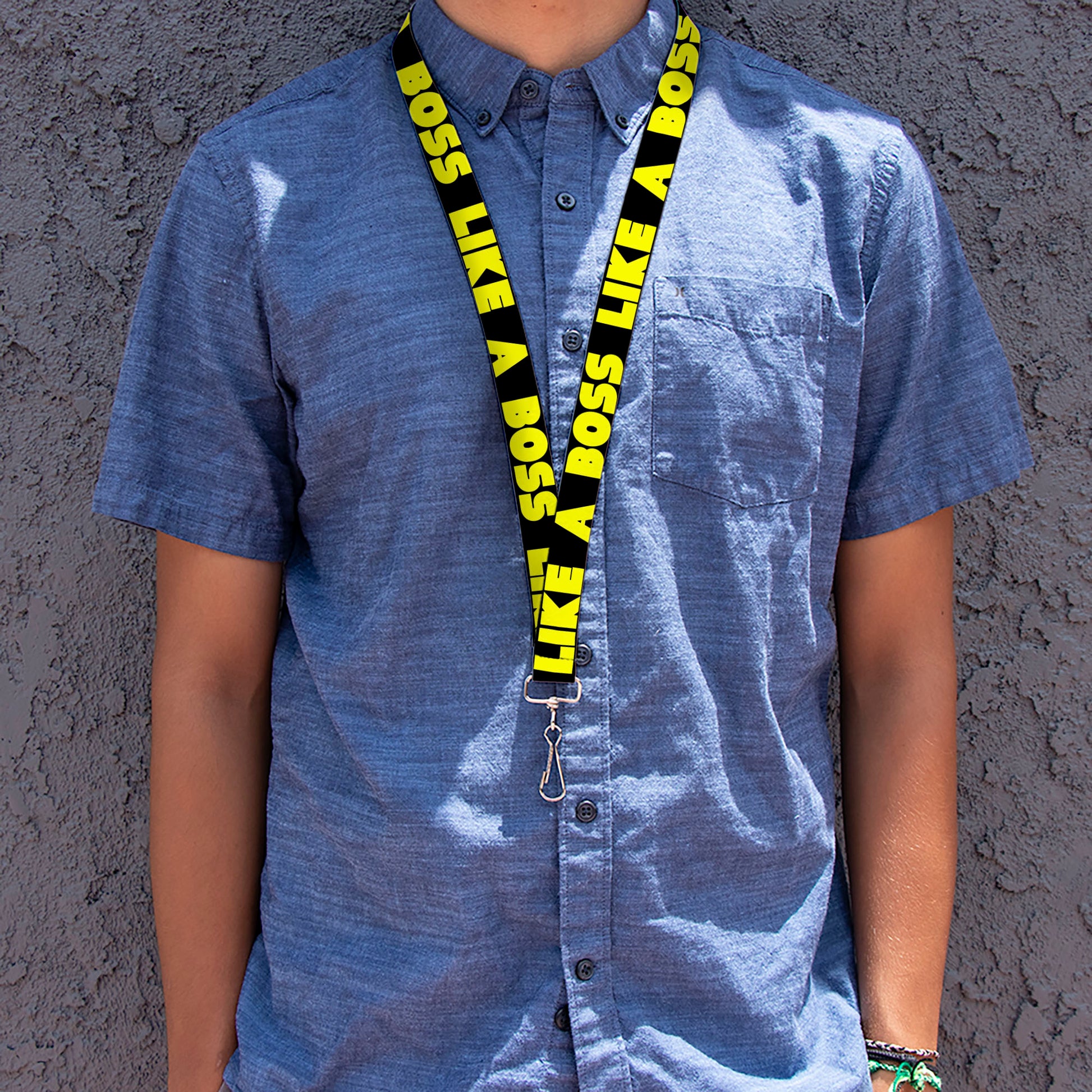 Lanyard - 1.0" - LIKE A BOSS Black Yellow Lanyards Buckle-Down