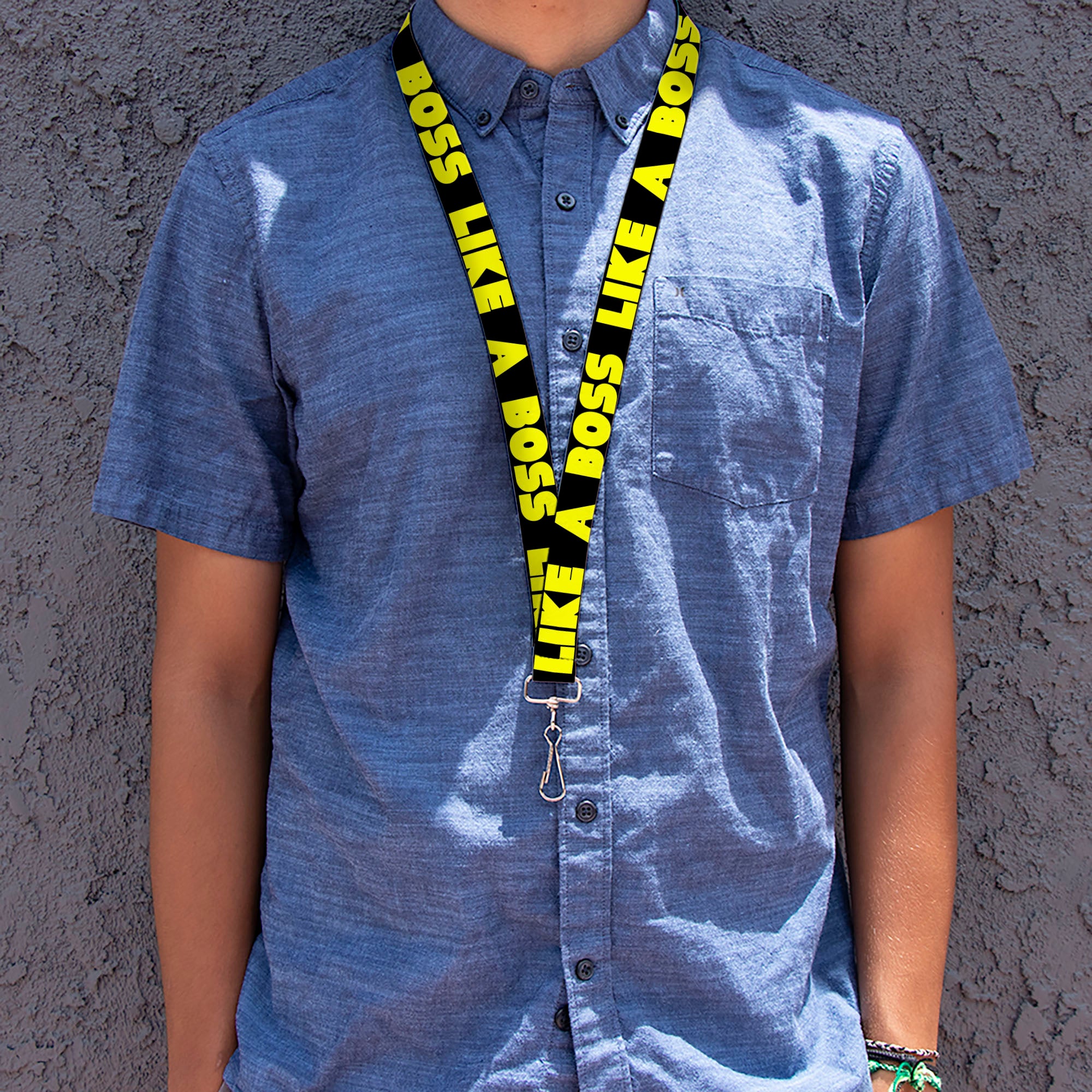 Lanyard - 1.0" - LIKE A BOSS Black Yellow Lanyards Buckle-Down