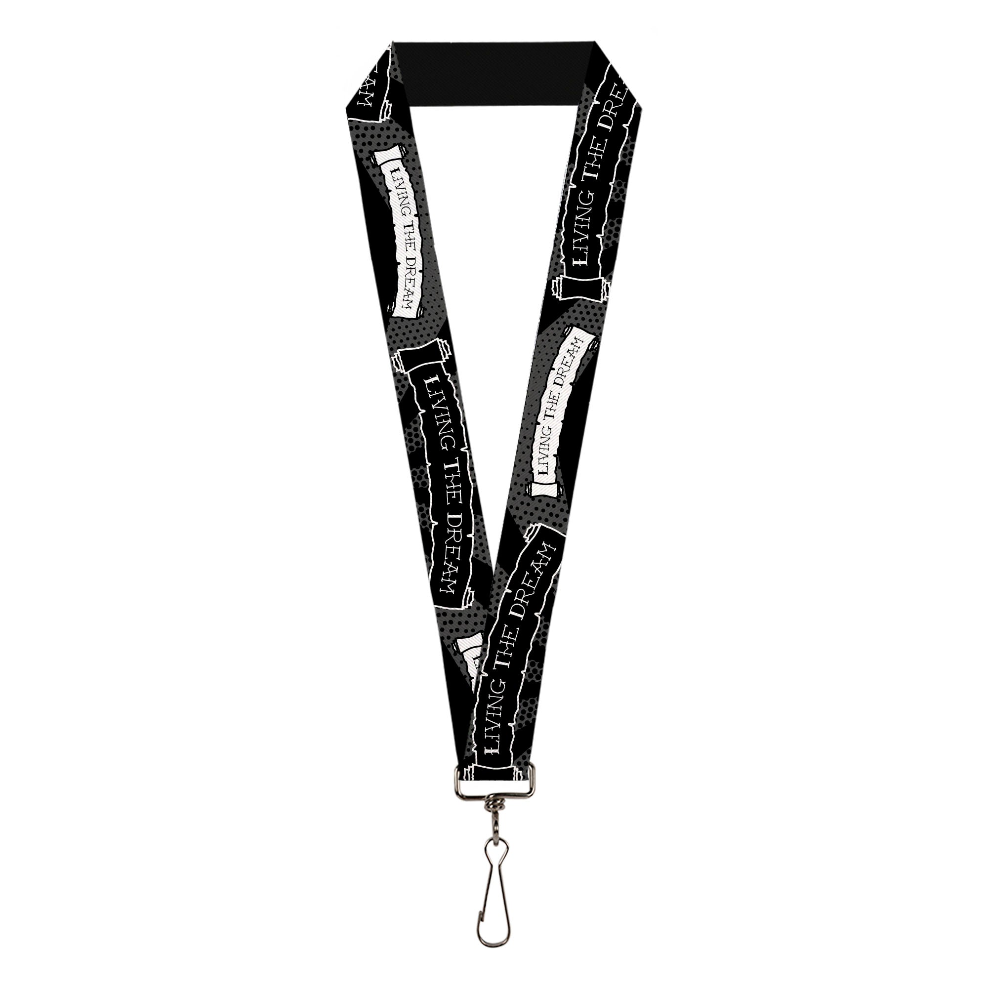 Lanyard - 1.0" - LIVING THE DREAM Scroll Gray Black White Lanyards Buckle-Down