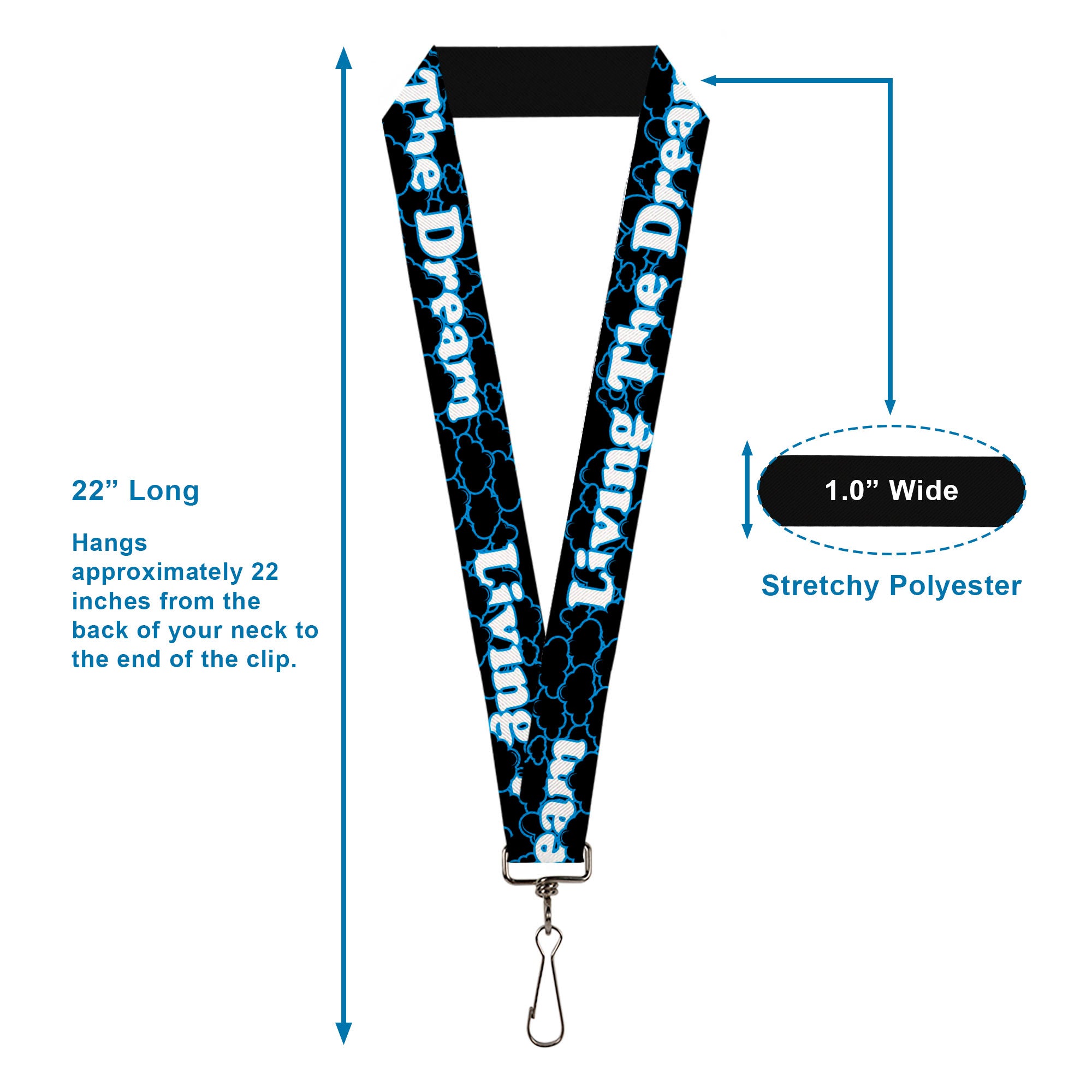 Lanyard - 1.0" - LIVING THE DREAM Black Blue White Lanyards Buckle-Down