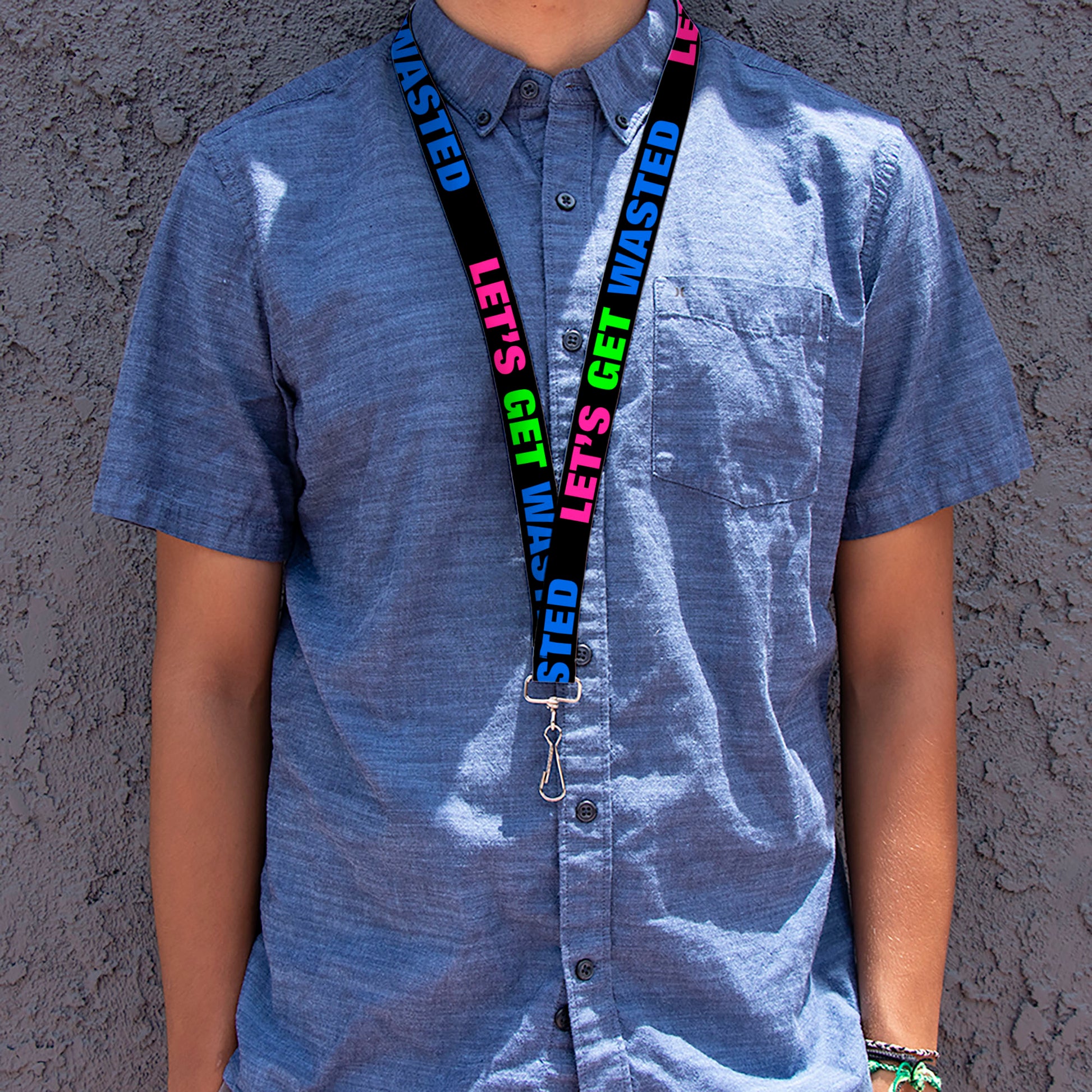 Buckle-Down Lanyard - LET'S GET WASTED Black/Pink/Green/Blue Lanyards Buckle-Down