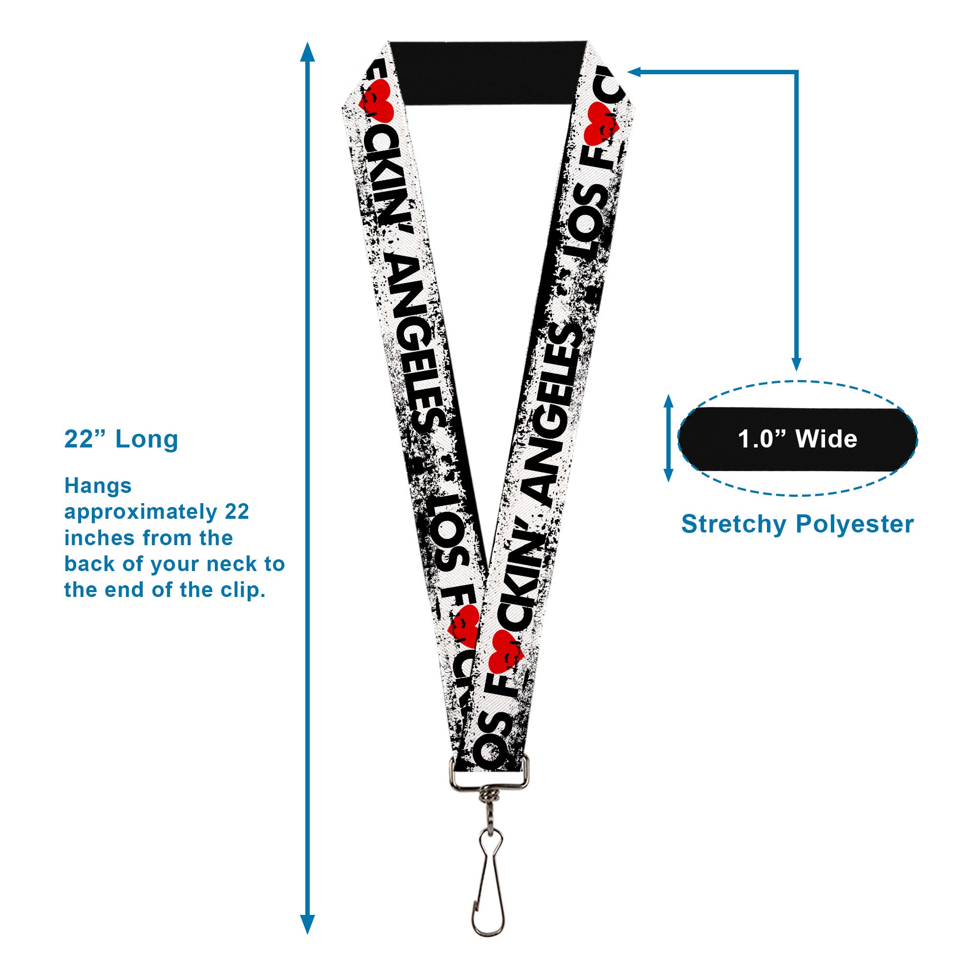 Lanyard - 1.0" - LOS F*CKIN' ANGELES Heart Weathered White Black Red Lanyards Buckle-Down
