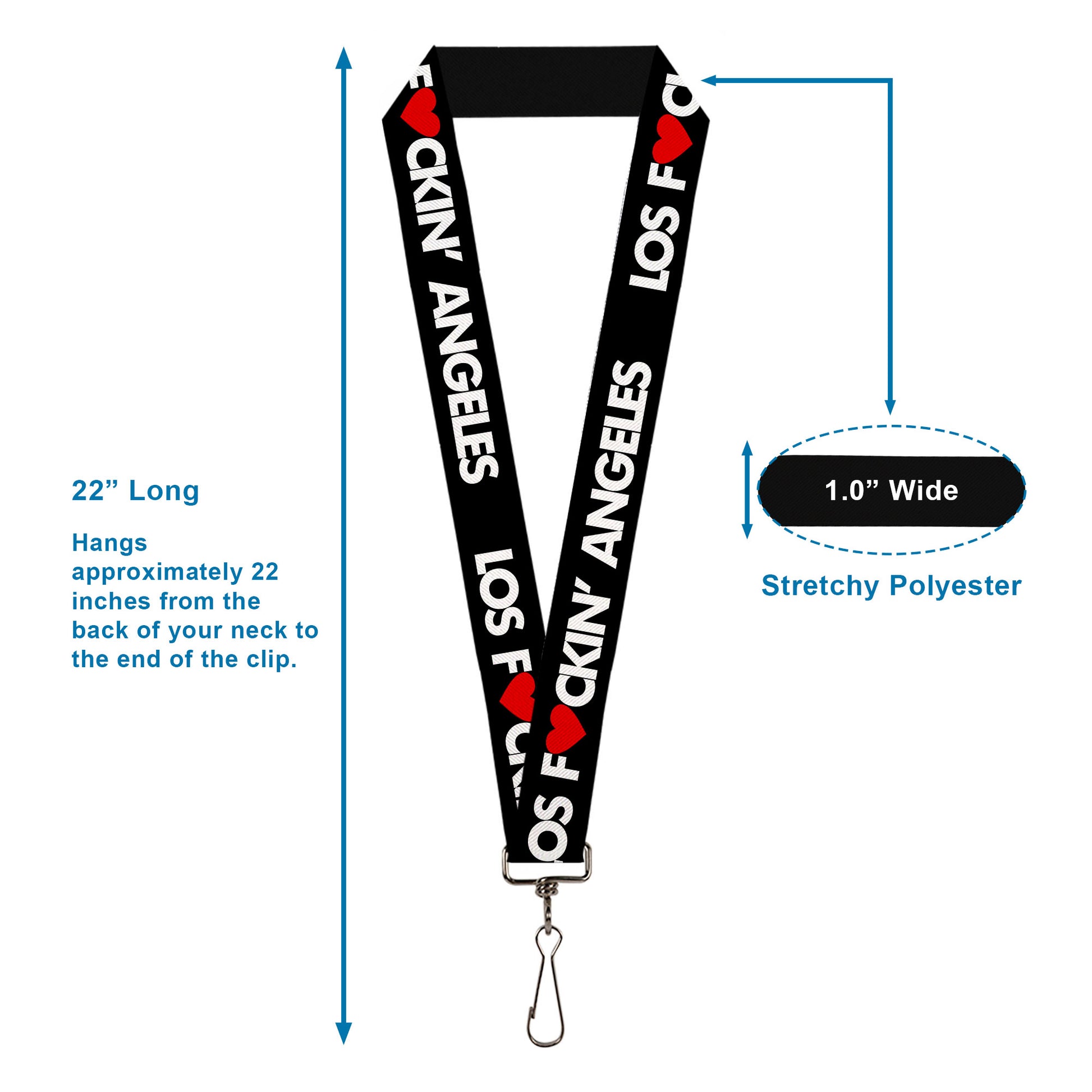 Lanyard - 1.0" - LOS F*CKIN' ANGELES Heart Black White Red Lanyards Buckle-Down