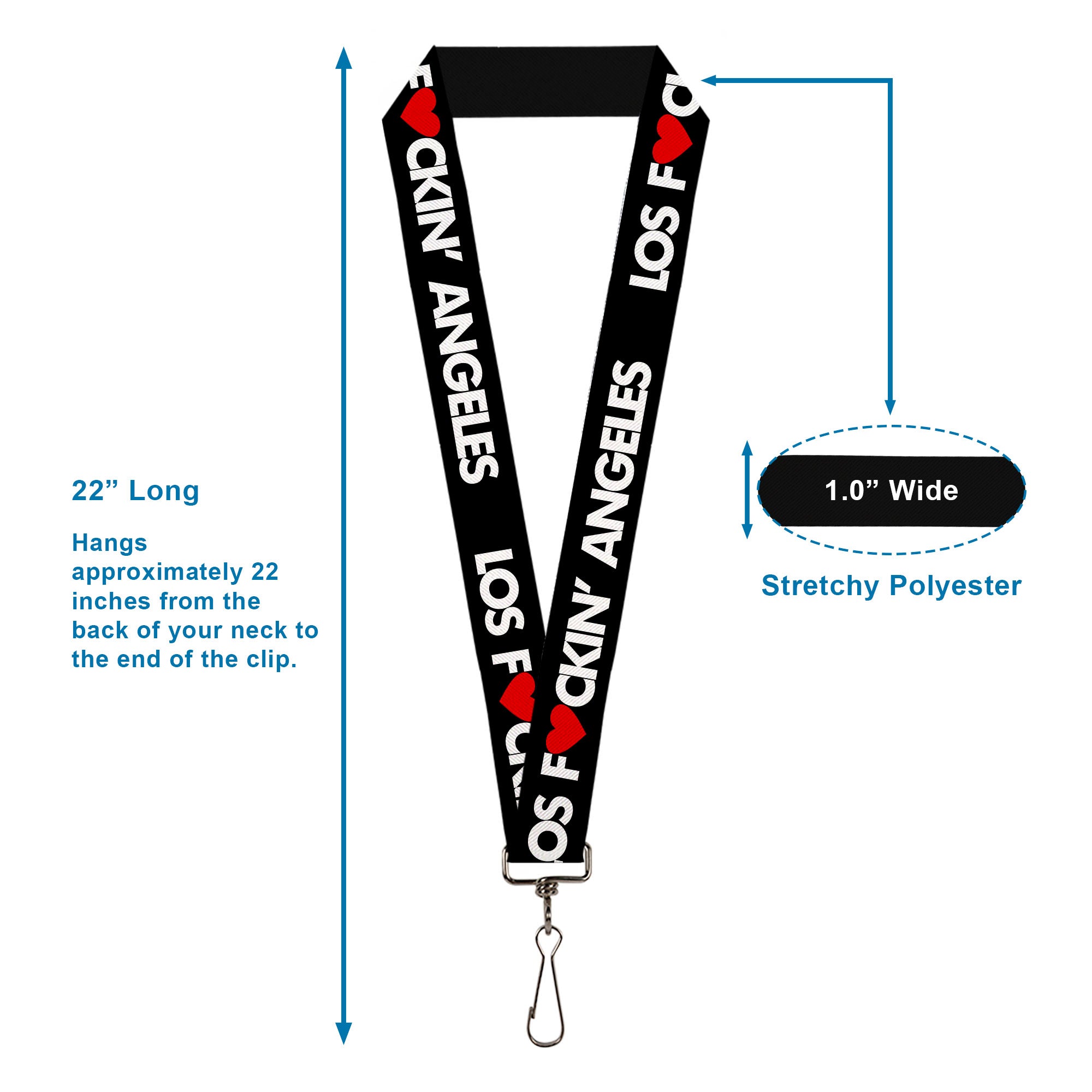 Lanyard - 1.0" - LOS F*CKIN' ANGELES Heart Black White Red Lanyards Buckle-Down