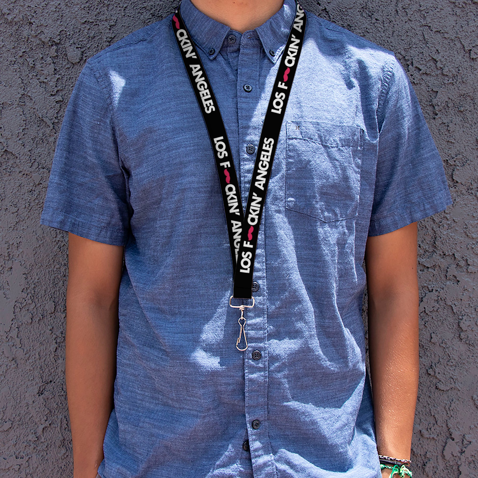 Lanyard - 1.0" - LOS F*CKIN' ANGELES Mustache Black White Pink Lanyards Buckle-Down