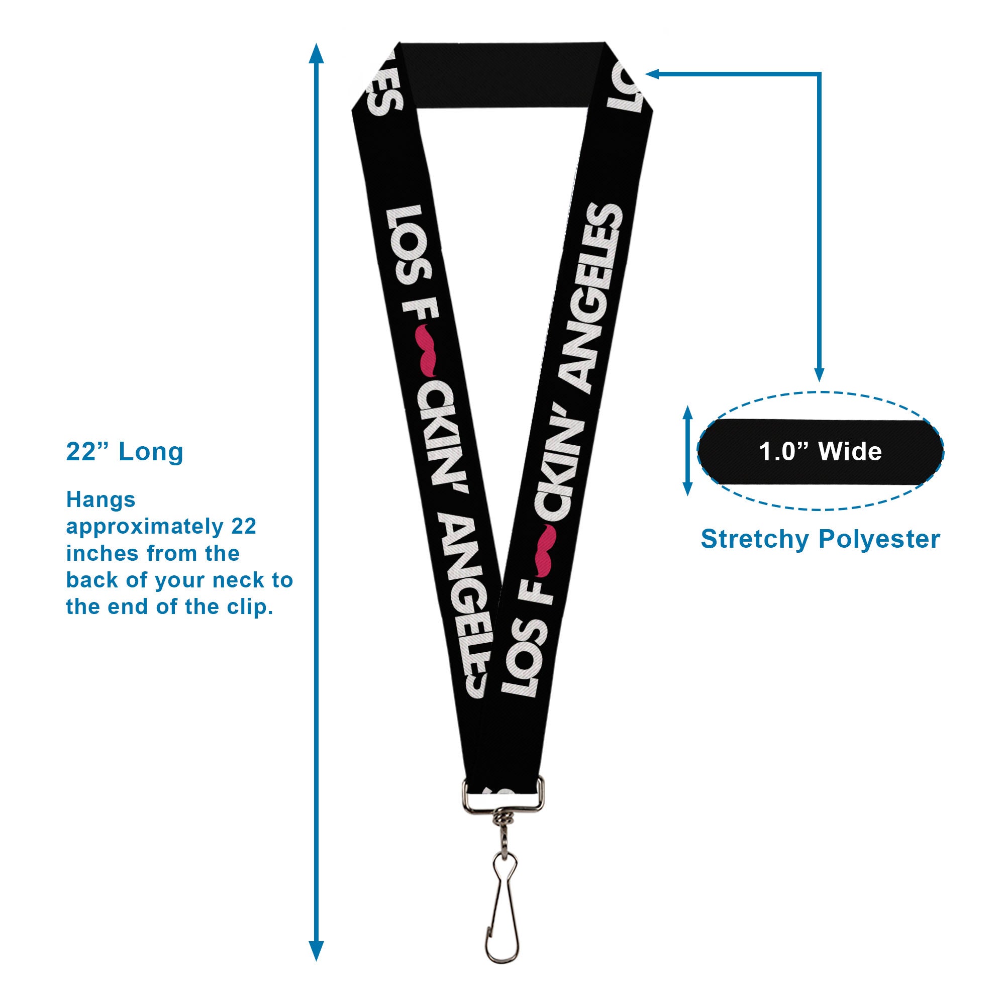 Lanyard - 1.0" - LOS F*CKIN' ANGELES Mustache Black White Pink Lanyards Buckle-Down