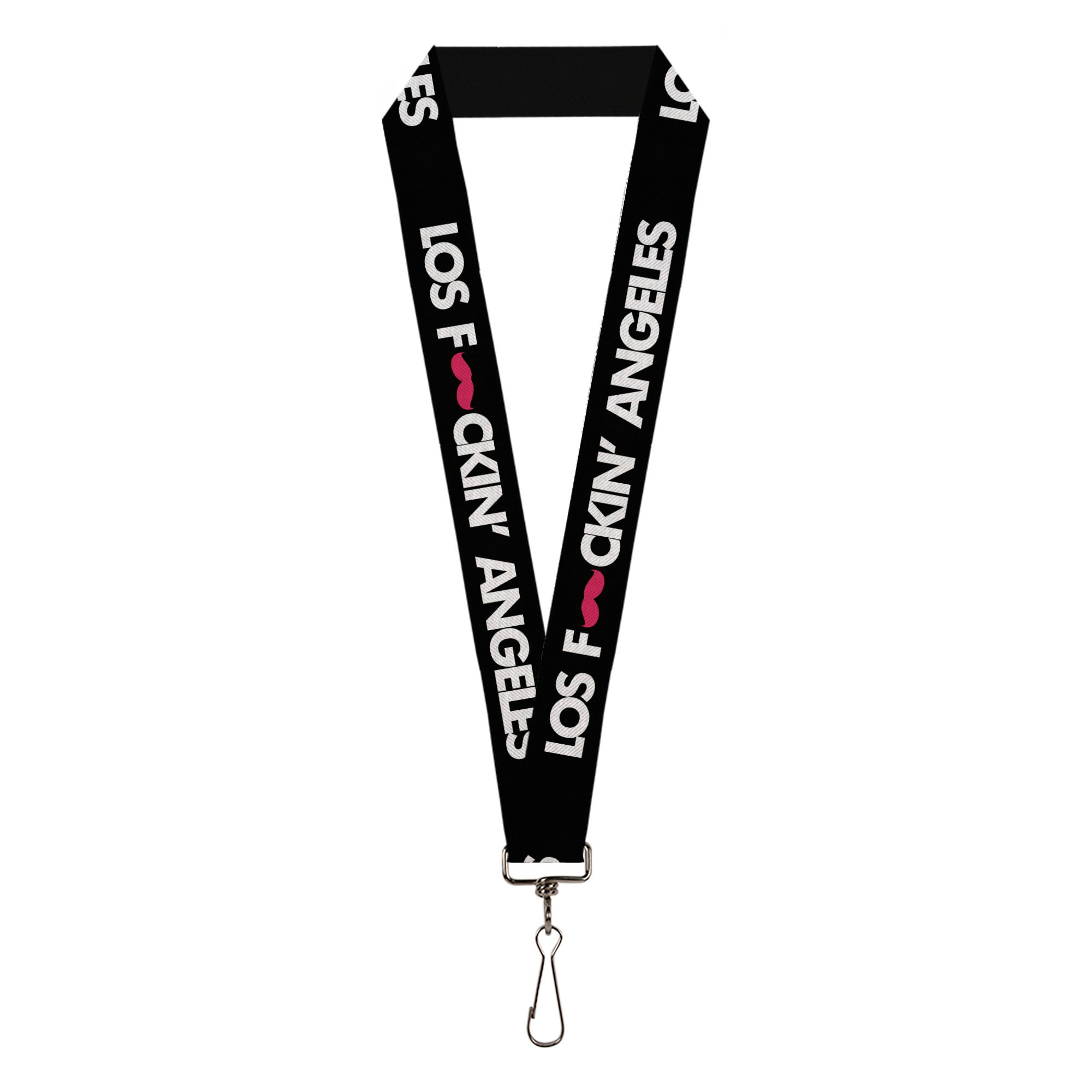 Lanyard - 1.0" - LOS F*CKIN' ANGELES Mustache Black White Pink Lanyards Buckle-Down