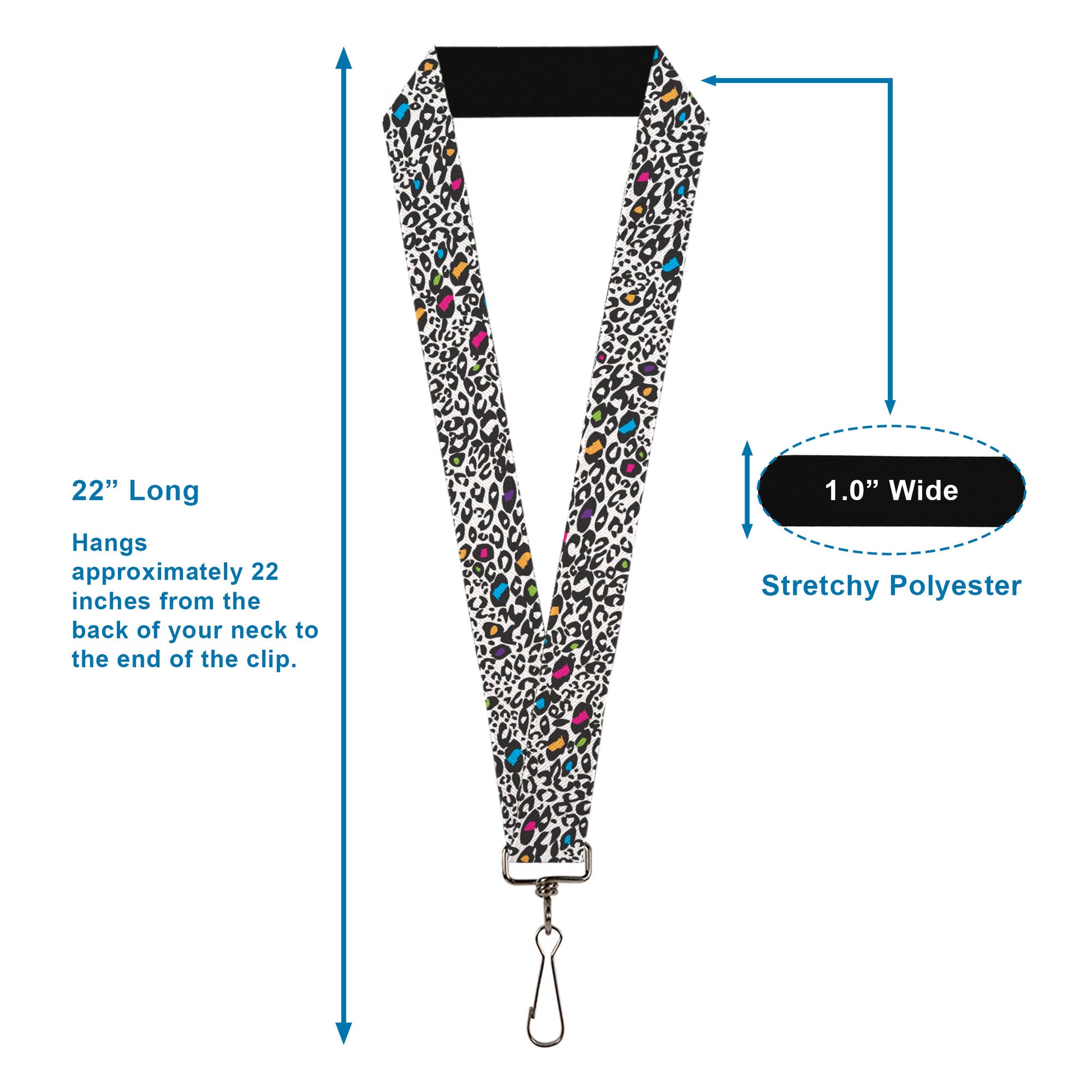 Lanyard - 1.0" - Leopard White Black Multi Color Lanyards Buckle-Down