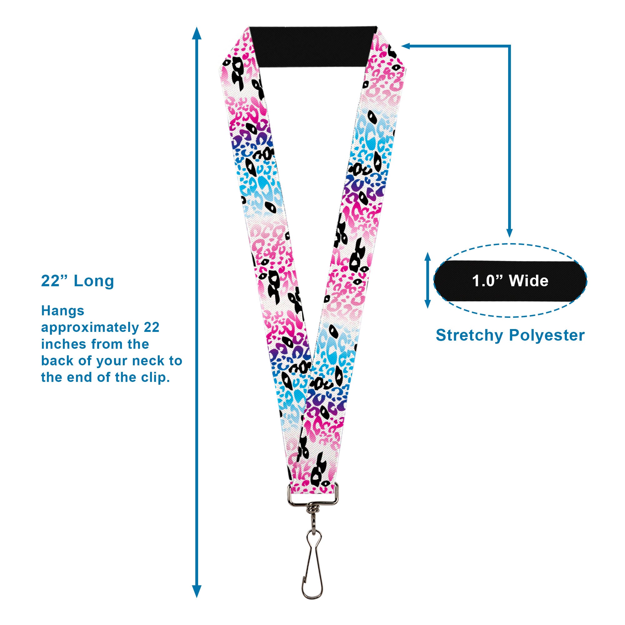Lanyard - 1.0" - Leopard White Pinks Blues Black Lanyards Buckle-Down