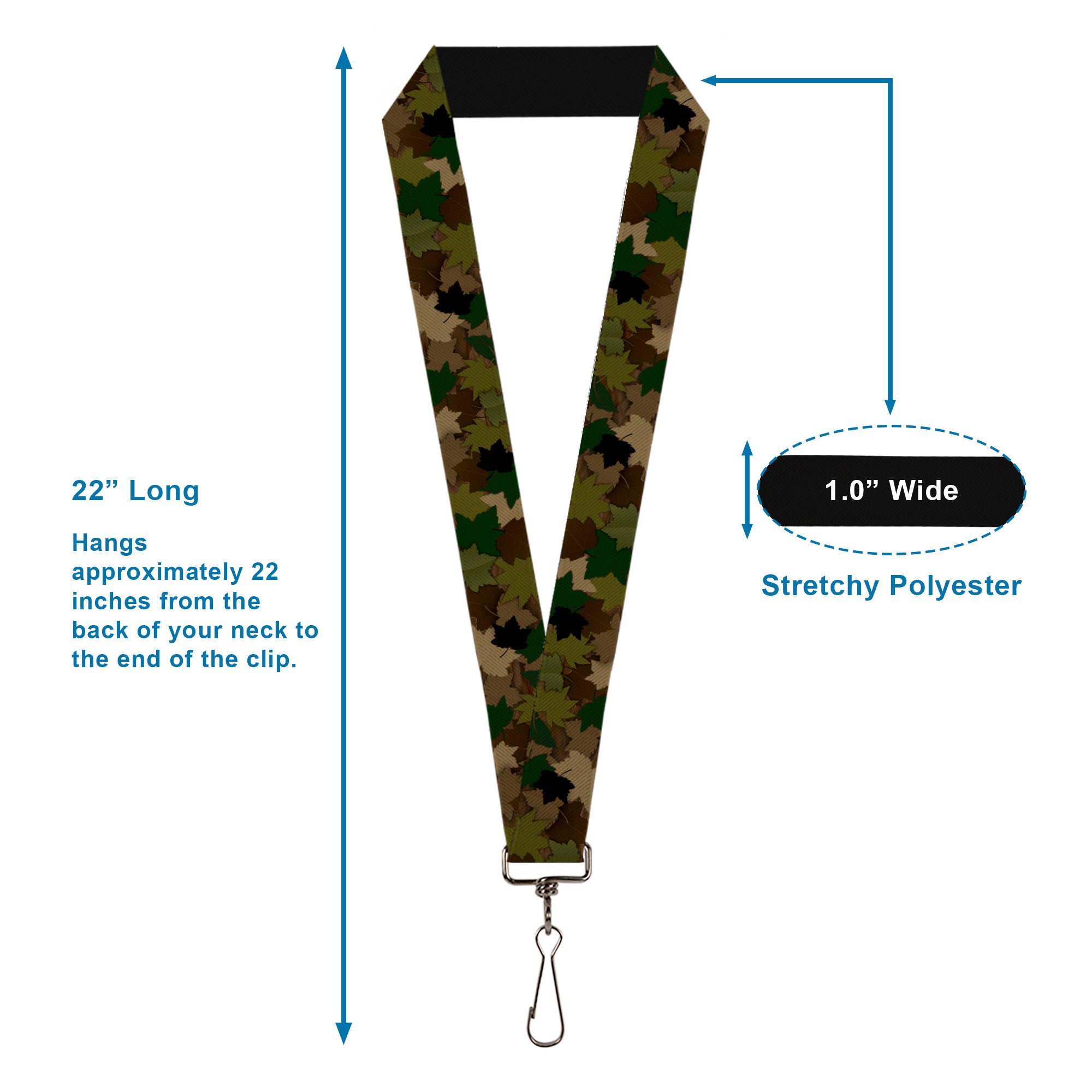 Lanyard - 1.0" - Leaf Camo Browns Greens Black Lanyards Buckle-Down