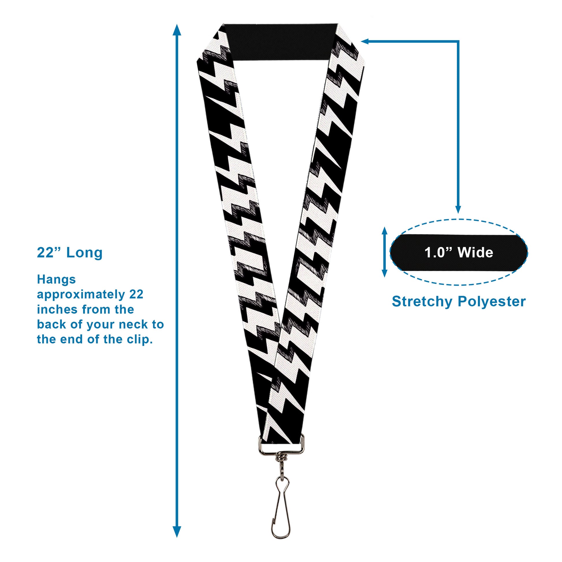 Lanyard - 1.0" - Lightning Bolts Sketch Black White Lanyards Buckle-Down