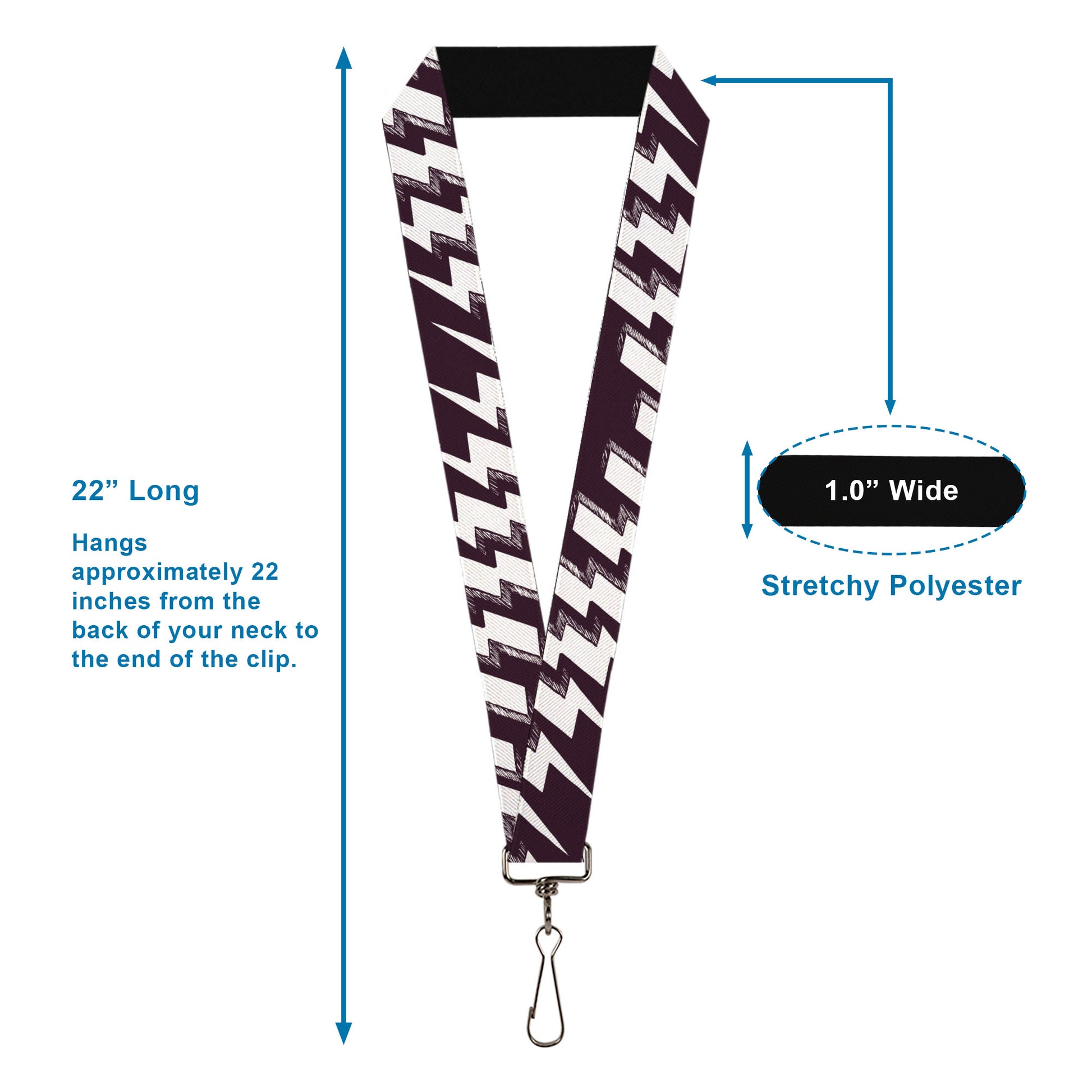 Lanyard - 1.0" - Lightning Bolts Sketch Plum White Lanyards Buckle-Down
