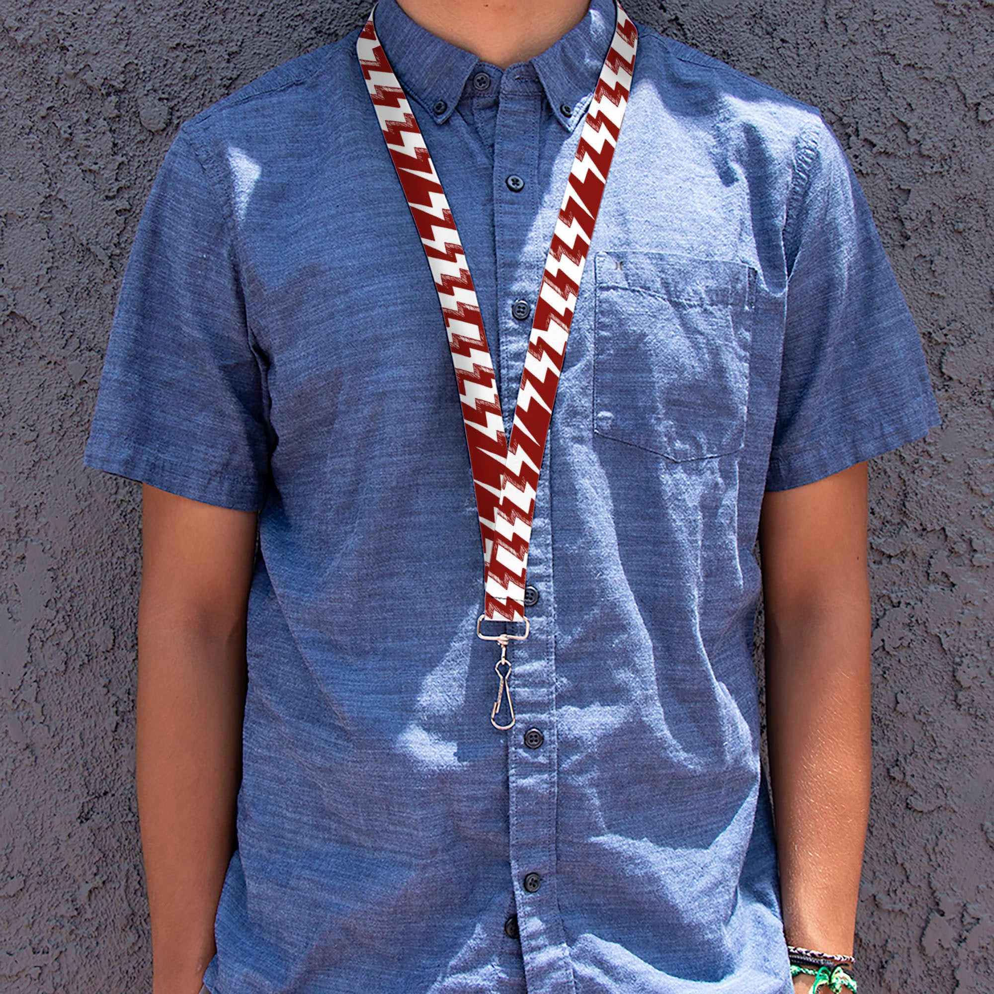 Lanyard - 1.0" - Lightning Bolts Sketch Red White Lanyards Buckle-Down